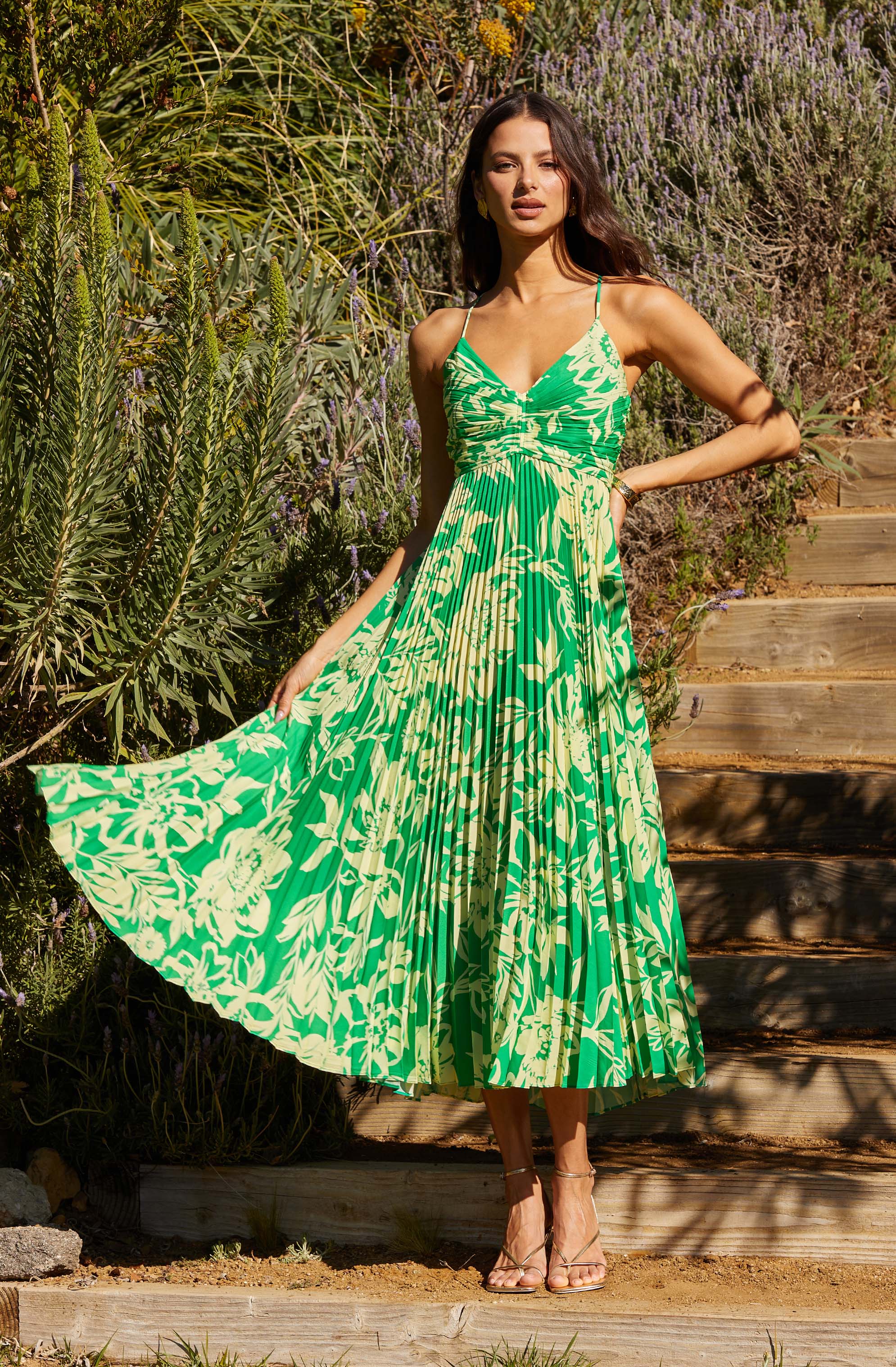 Blythe Floral Plisse Midi Dress