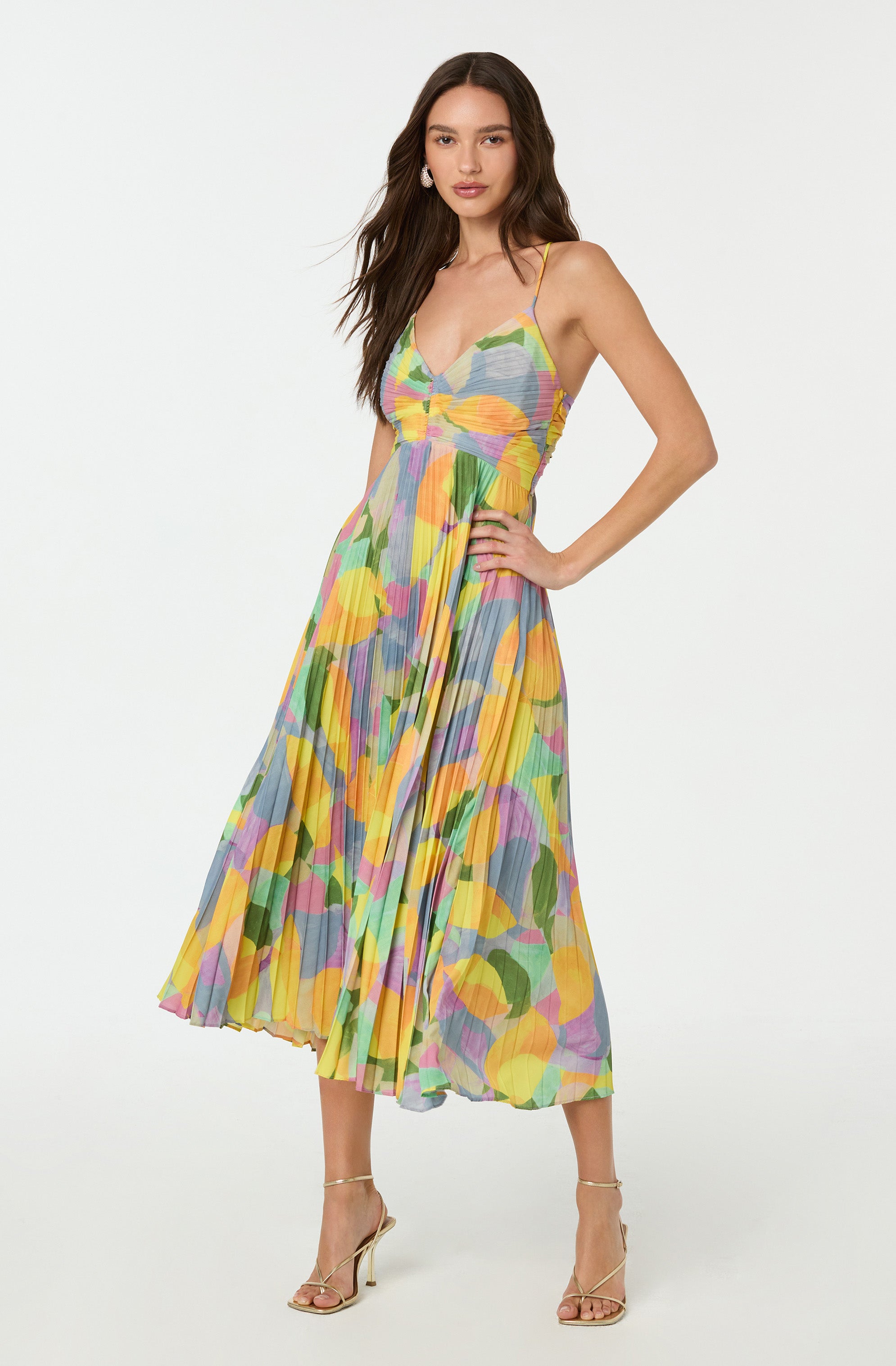 Blythe Floral Plisse Midi Dress