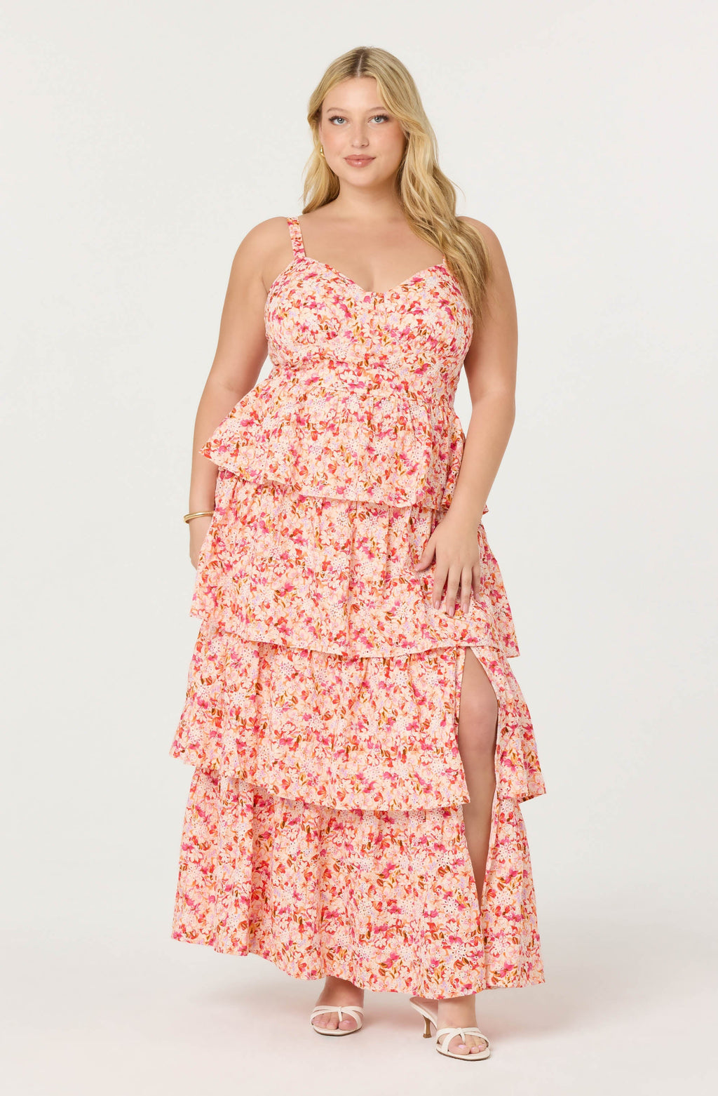 Midsummer Eyelet Tiered Floral Maxi Dress