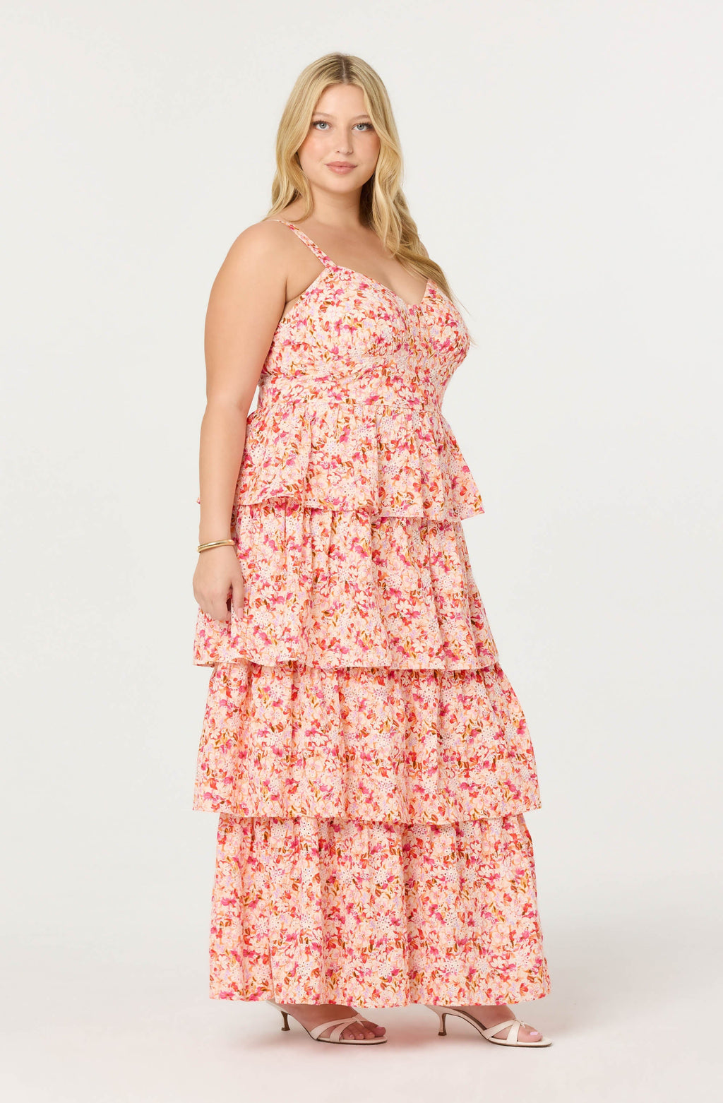 Midsummer Eyelet Tiered Floral Maxi Dress