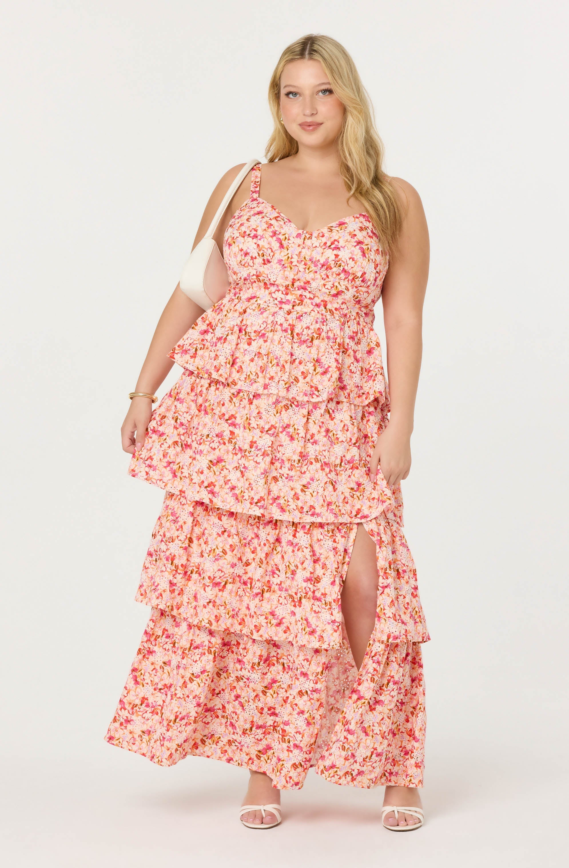 Midsummer Eyelet Tiered Floral Maxi Dress