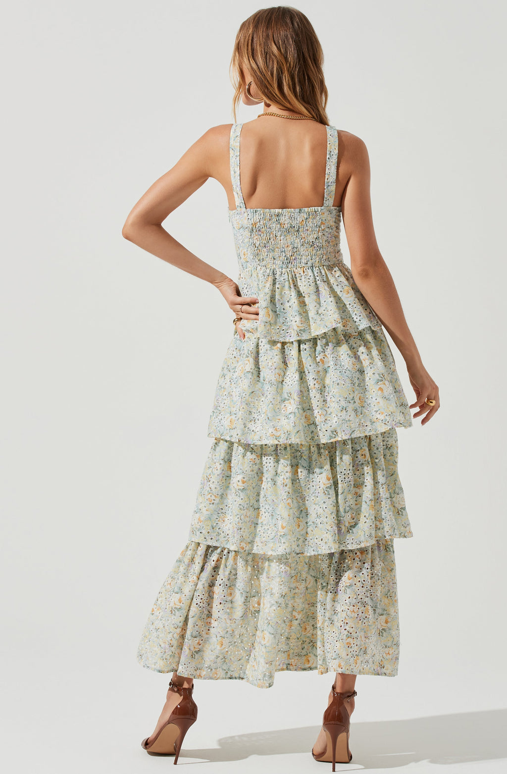 Midsummer Eyelet Tiered Floral Maxi Dress