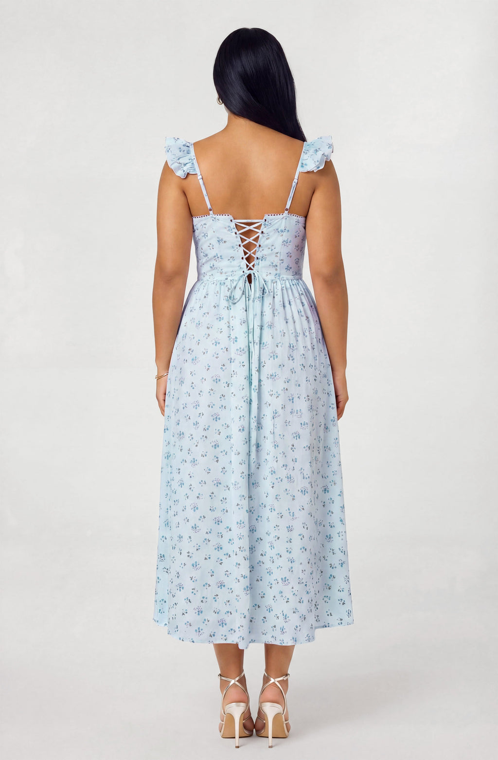 Wedelia Ruffle Strap Eyelet Corset Midi Dress