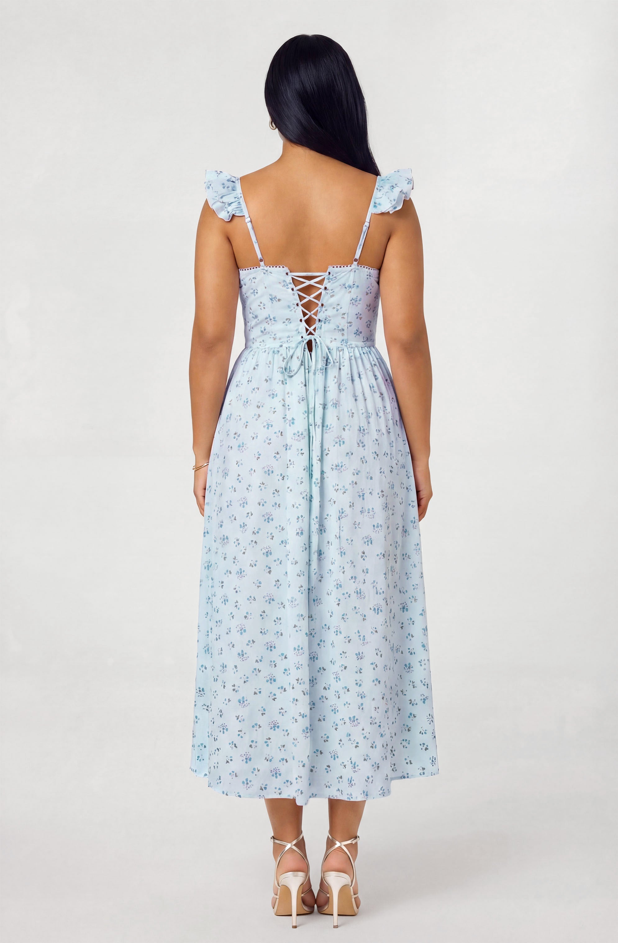 Wedelia Ruffle Strap Eyelet Corset Midi Dress