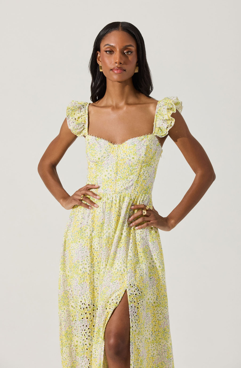 Wedelia Eyelet Bustier Floral Midi Dress