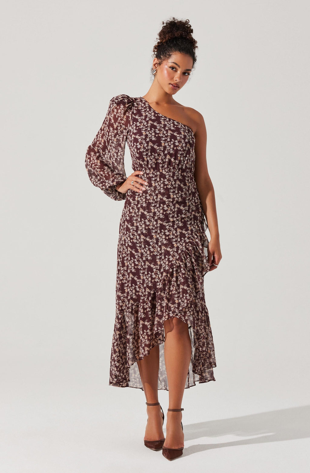 Calista Floral One Shoulder Midi Dress