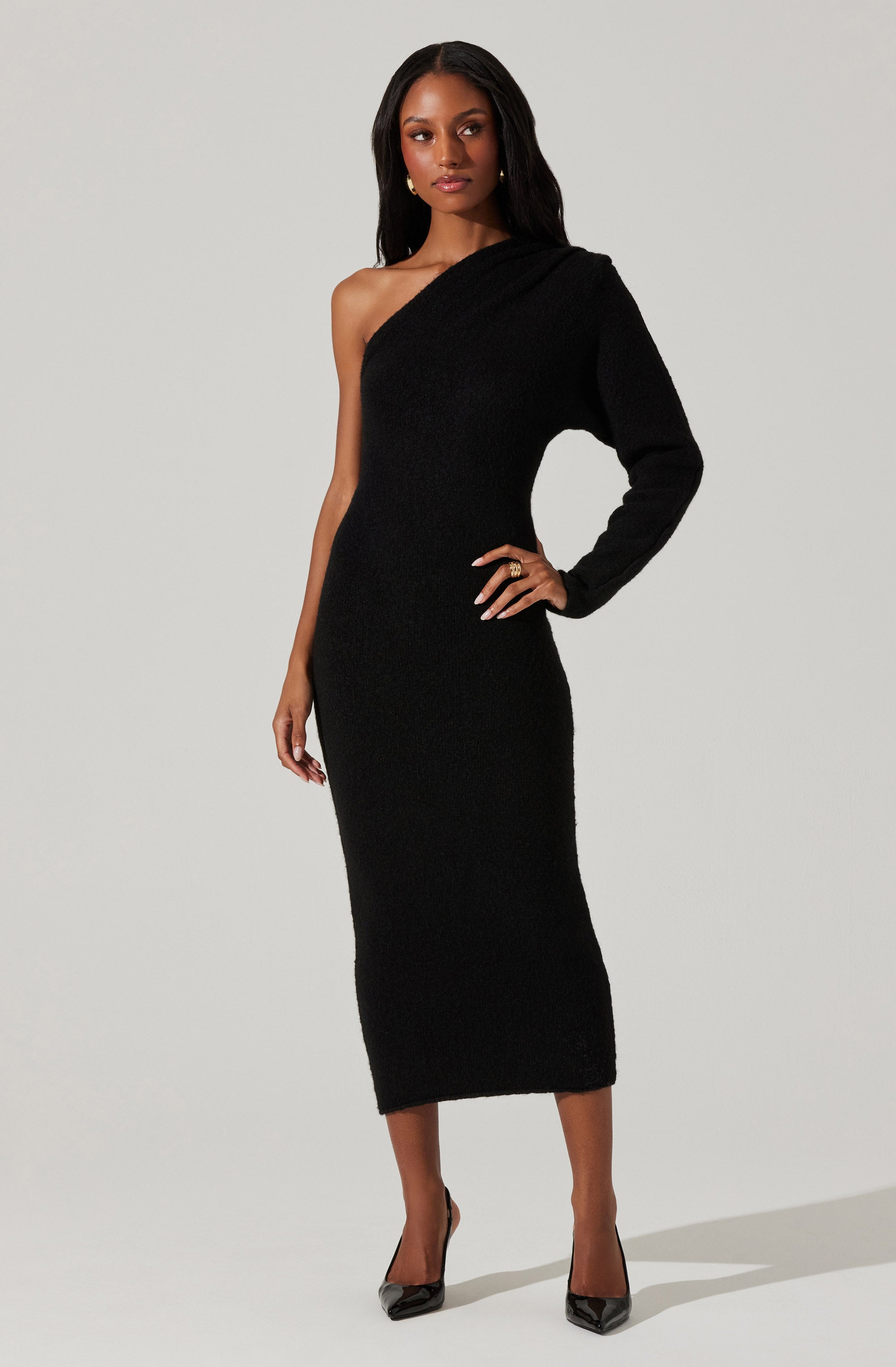 Finola One Shoulder Midi Sweater Dress