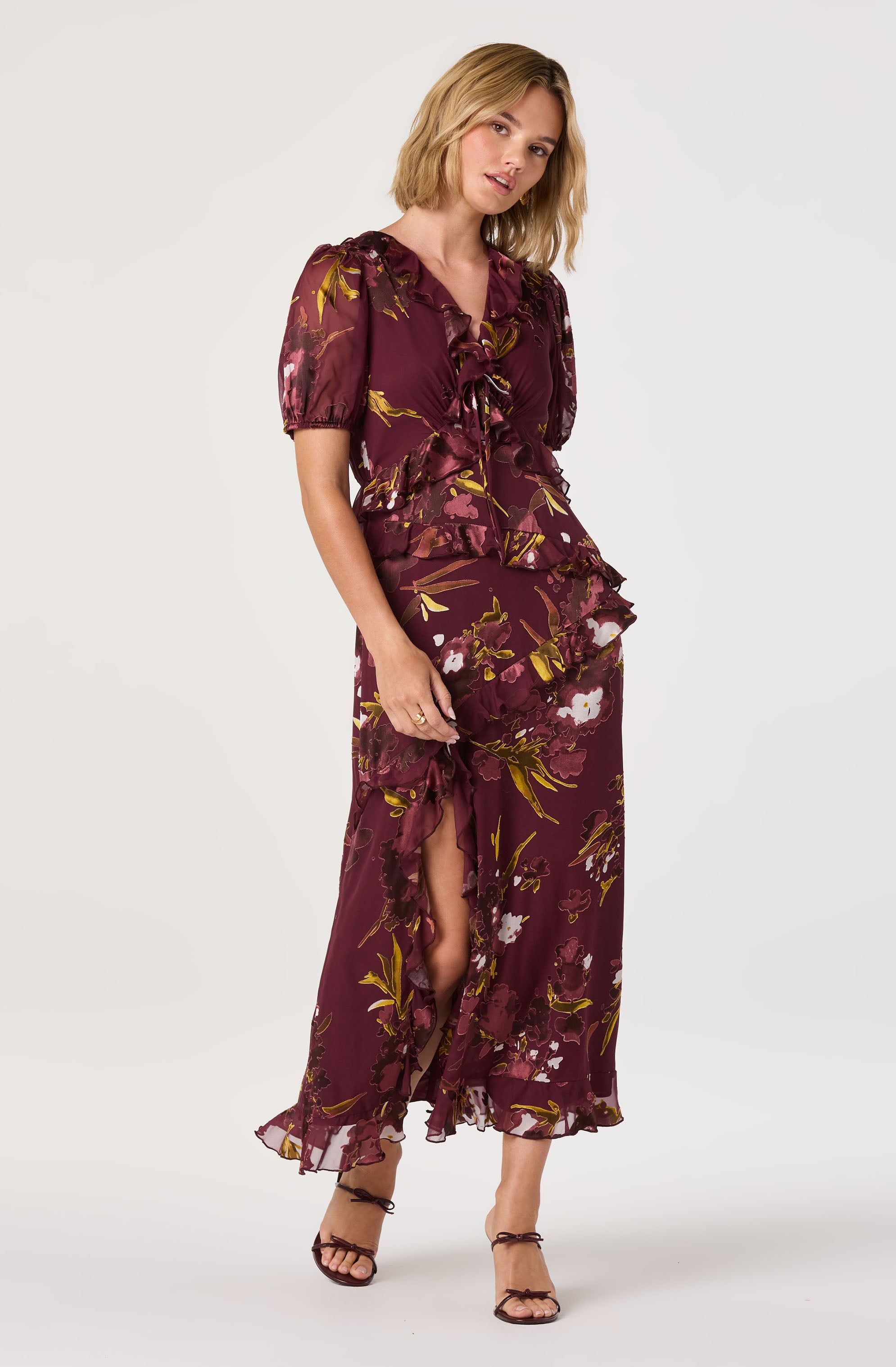 Bennet Floral Ruffle Trim Midi Dress