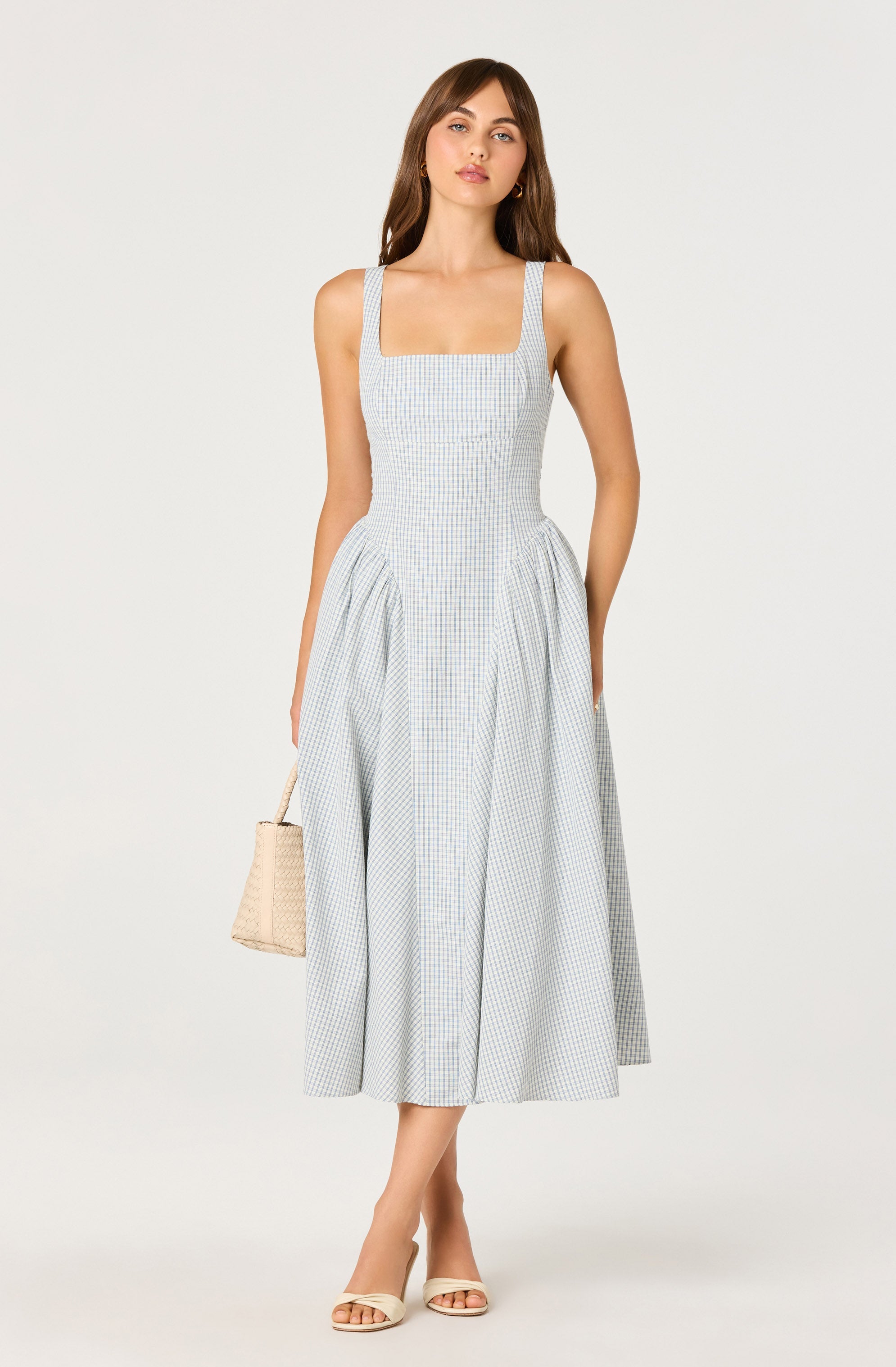 Vinya Plaid Bow-Back Midi Dress
