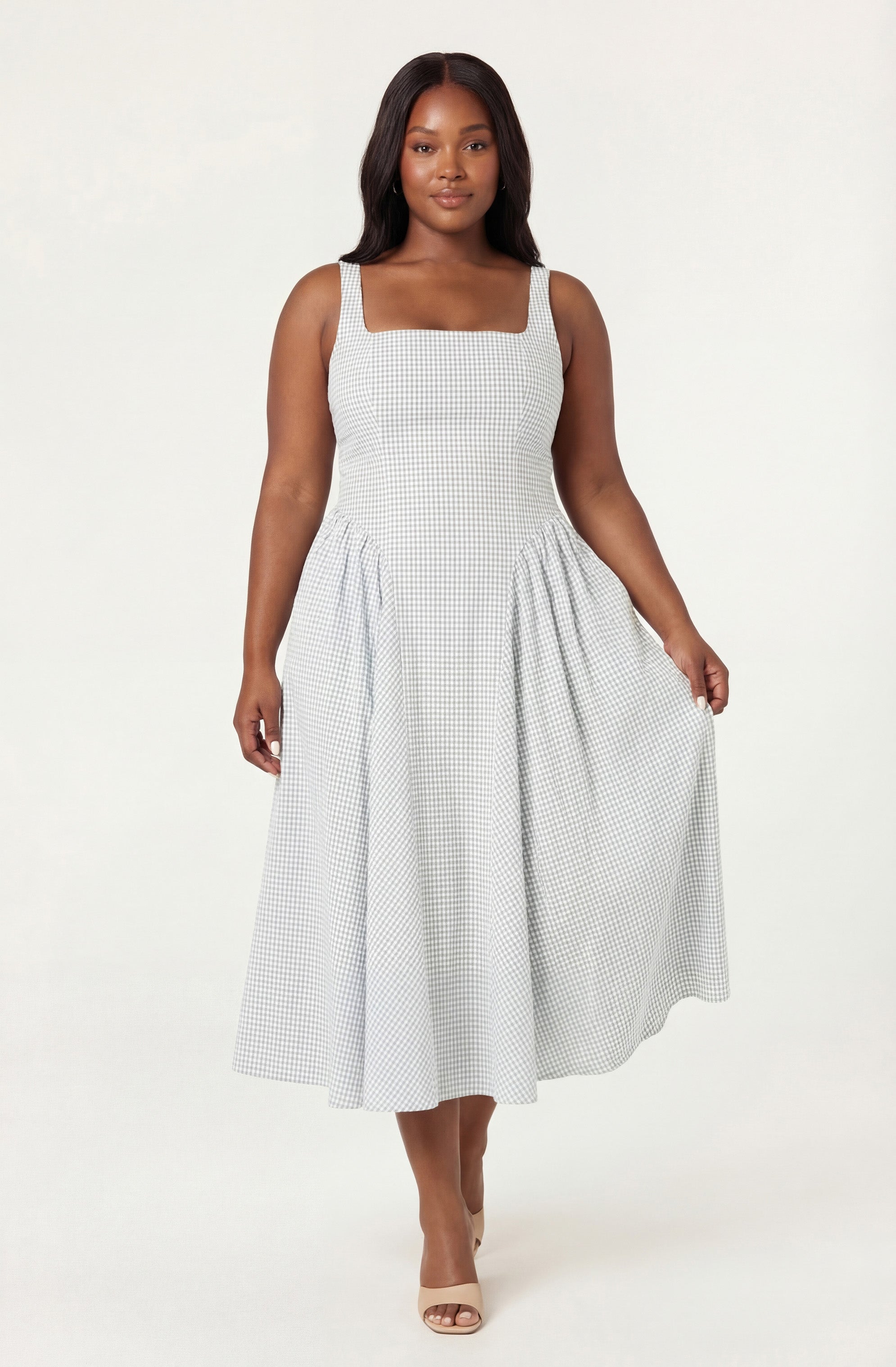 Vinya Plaid Bow-Back Midi Dress