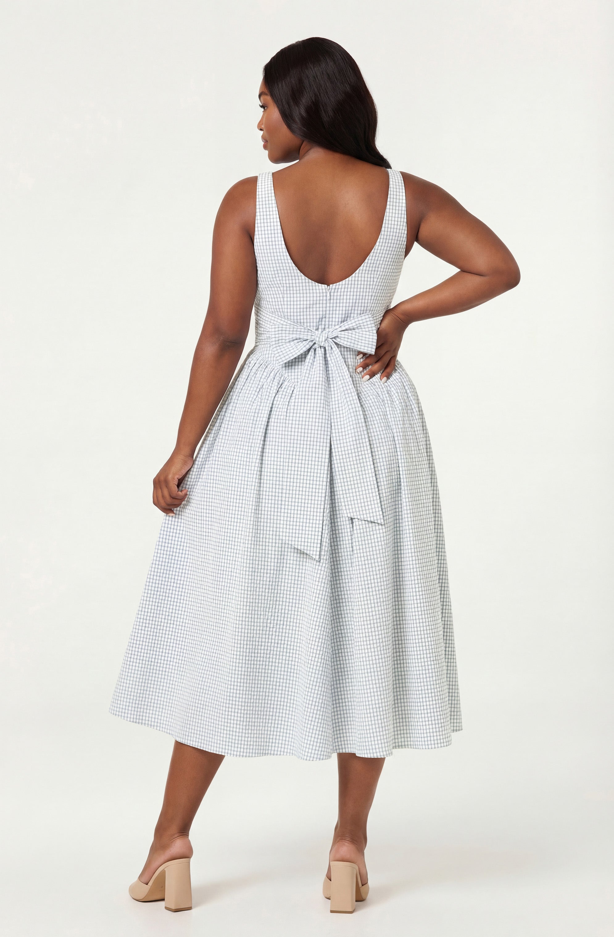 Vinya Plaid Bow-Back Midi Dress