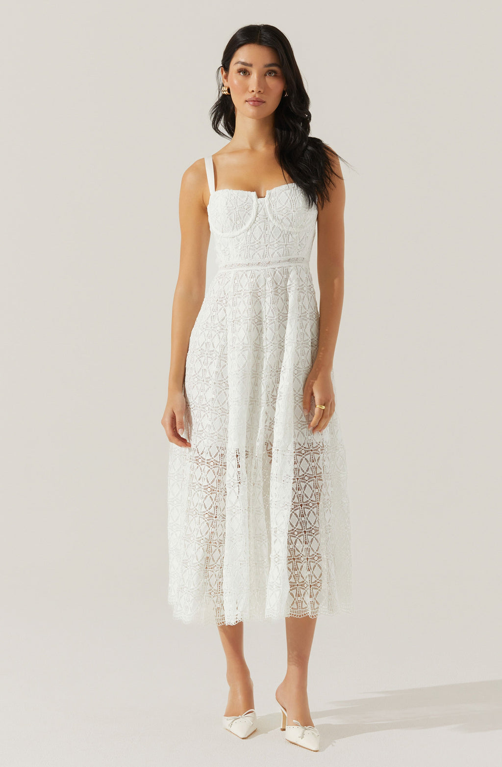 Tenna Floral Lace Bustier Midi Dress