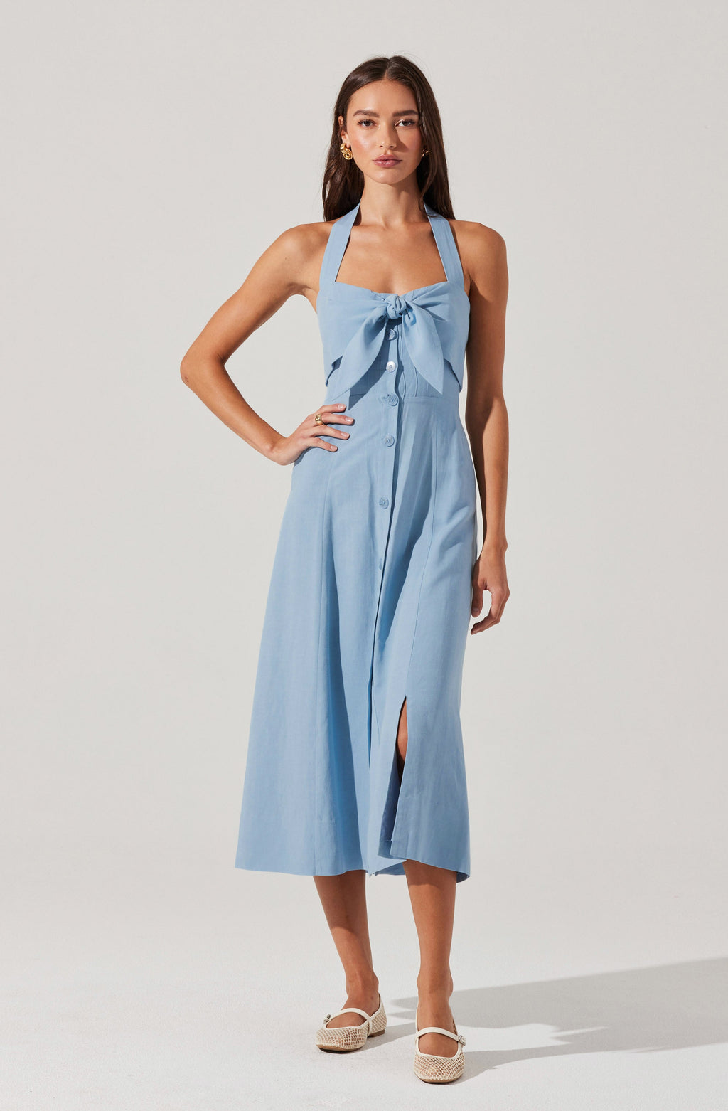 Katherine Linen-Blend Halter Midi Dress