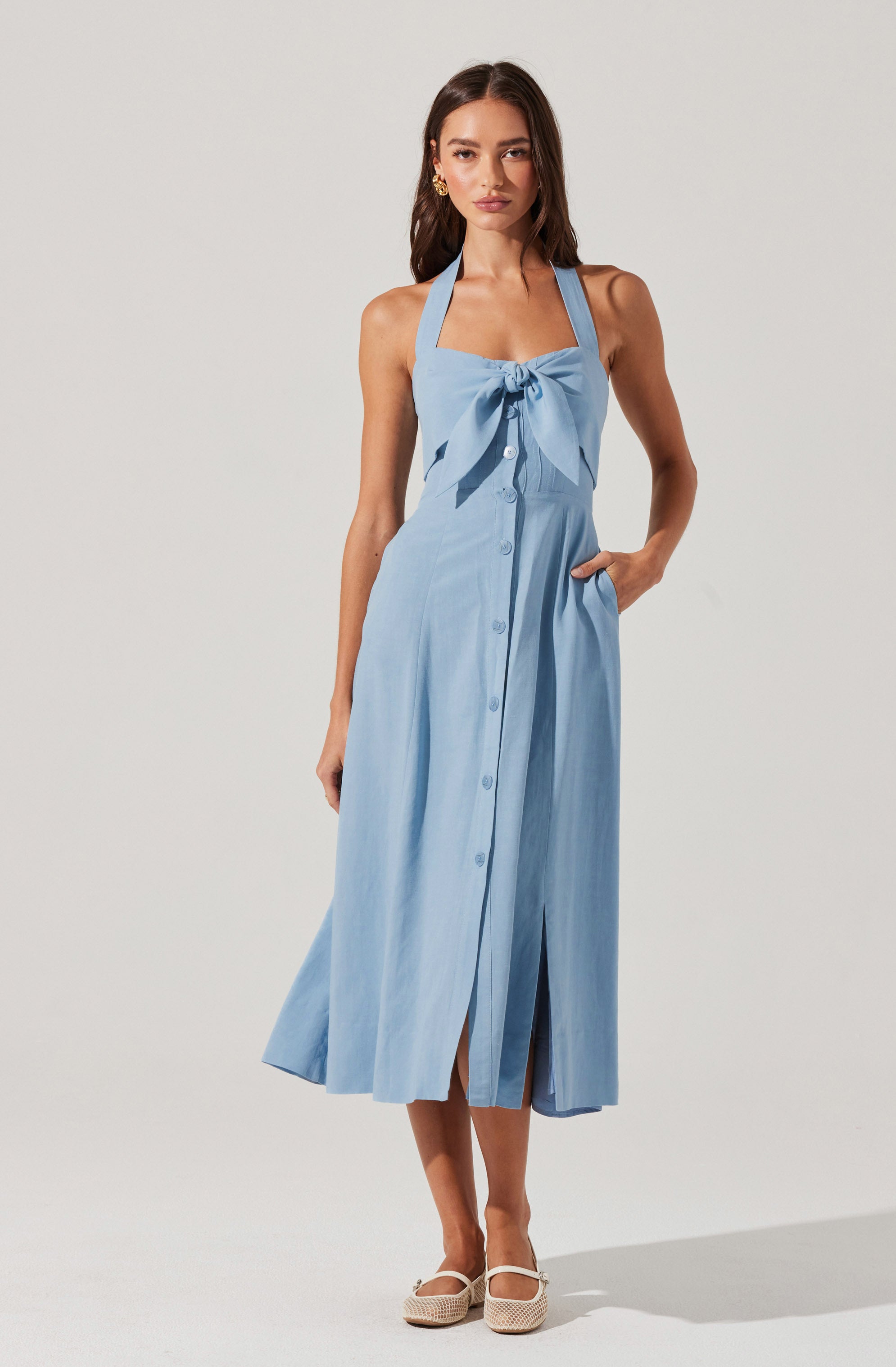Katherine Linen-Blend Halter Midi Dress