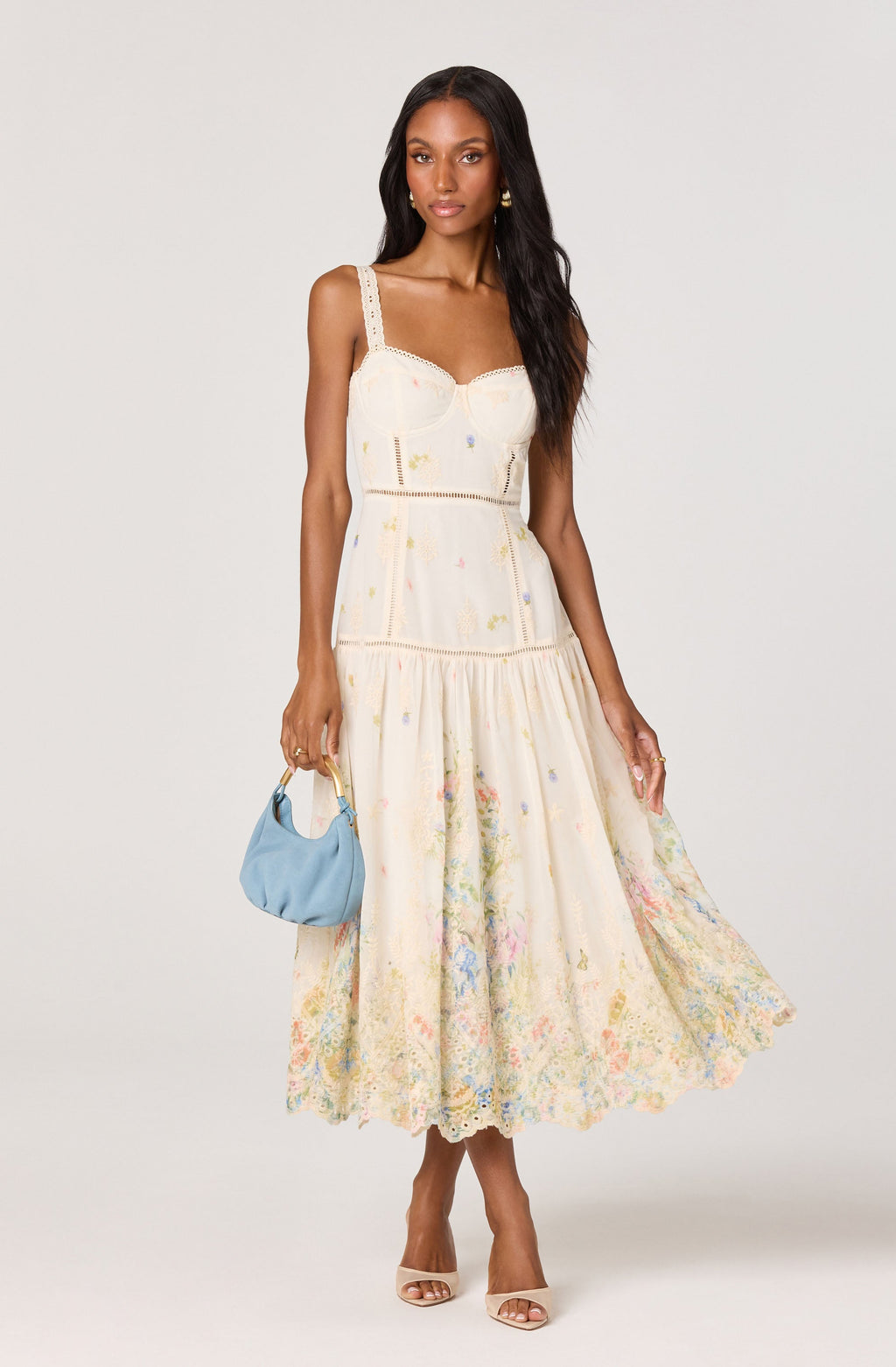 Pellagia Embroidered Eyelet Tiered Midi Dress