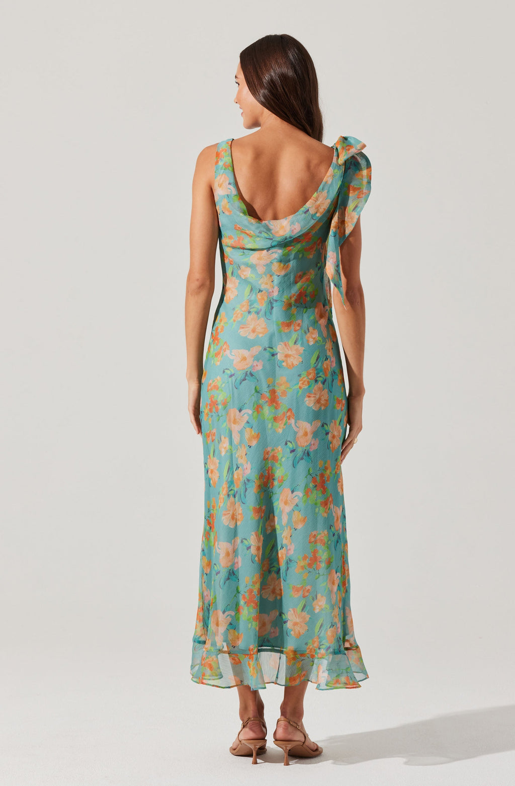 Isabelle Ruffled Cowl Neck Floral Midi Dress