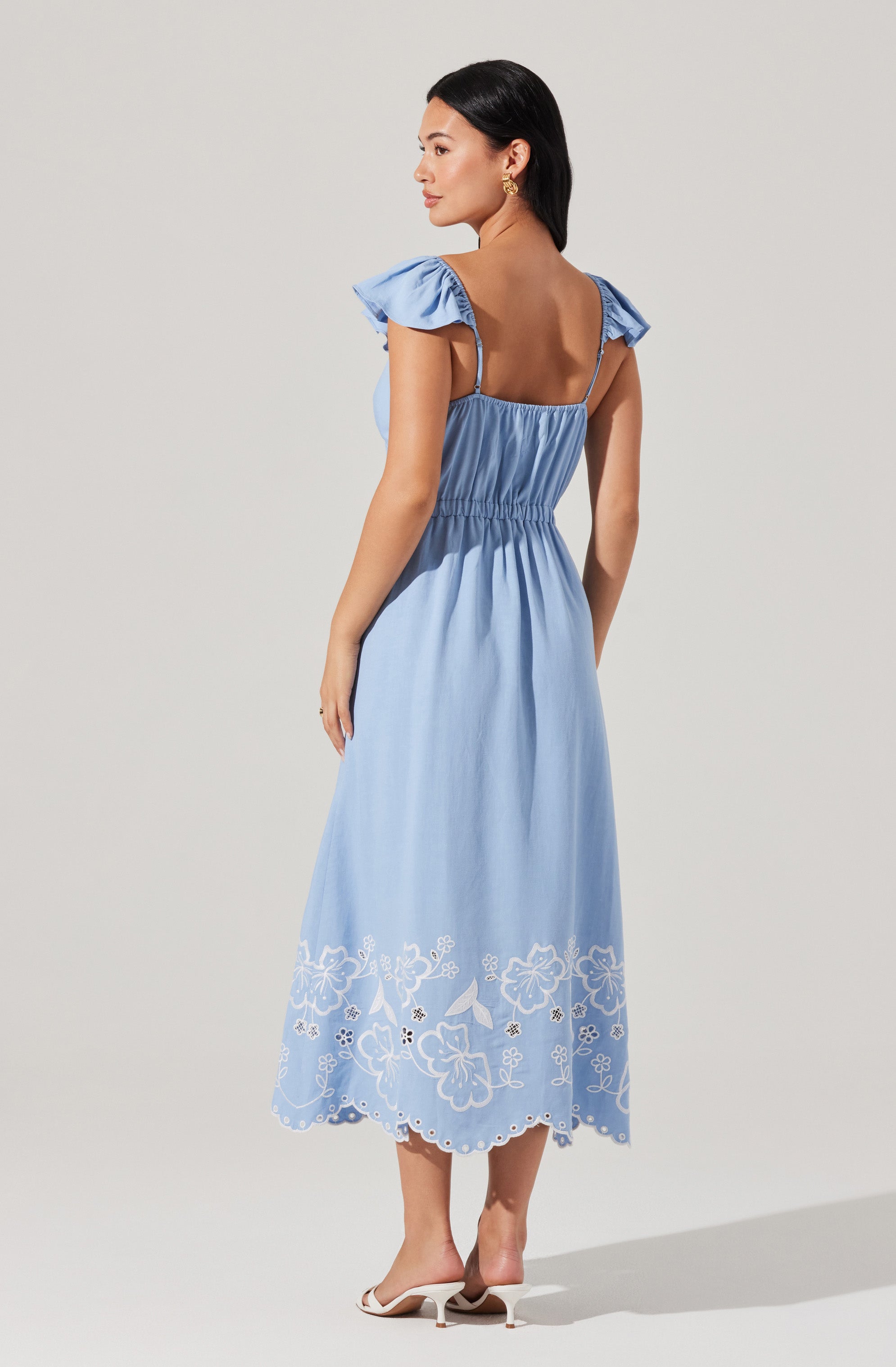 Odeletta Embroidered Floral Trim Midi Dress
