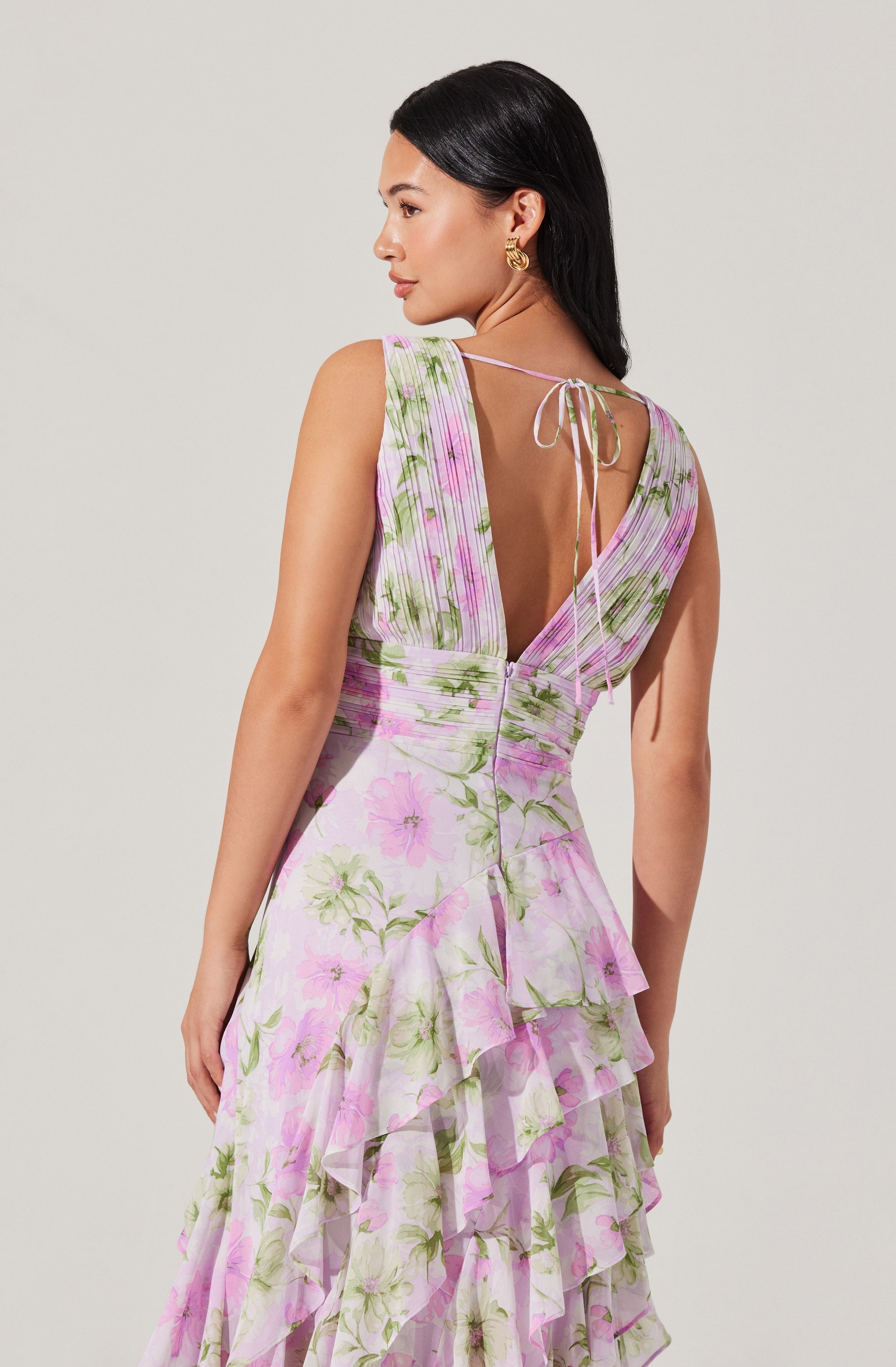 Cytherea Asymmetric Floral Ruffle Midi Dress