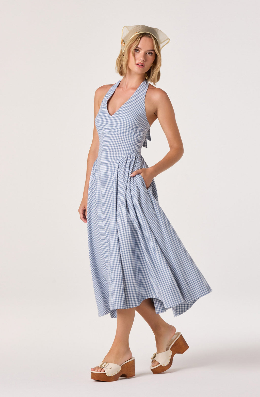 Meana Gingham Halter Midi Dress