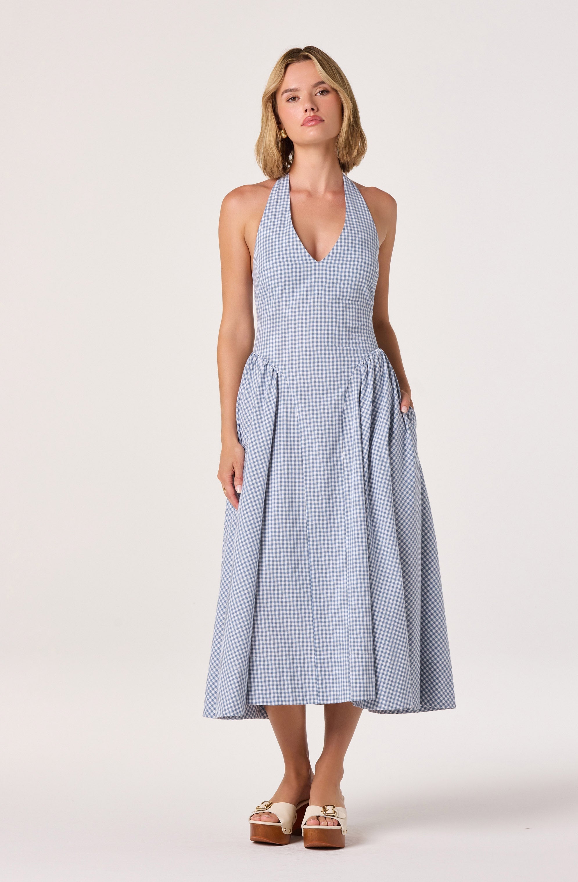 Meana Gingham Halter Midi Dress