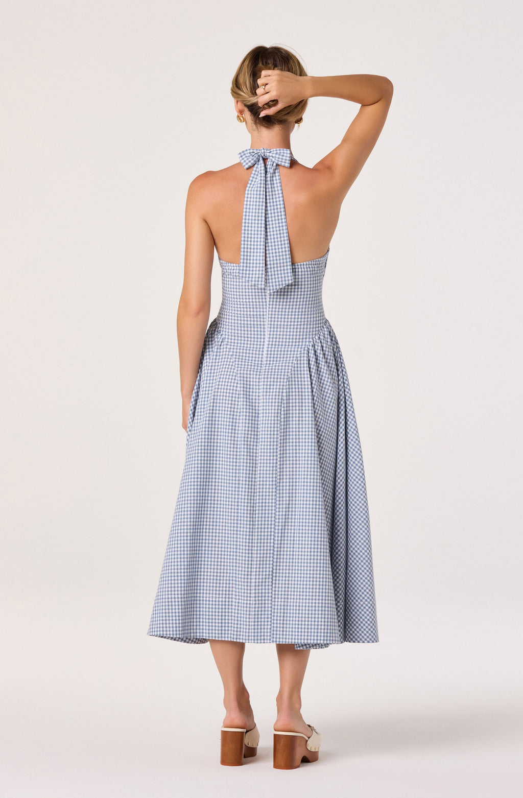 Meana Gingham Halter Midi Dress