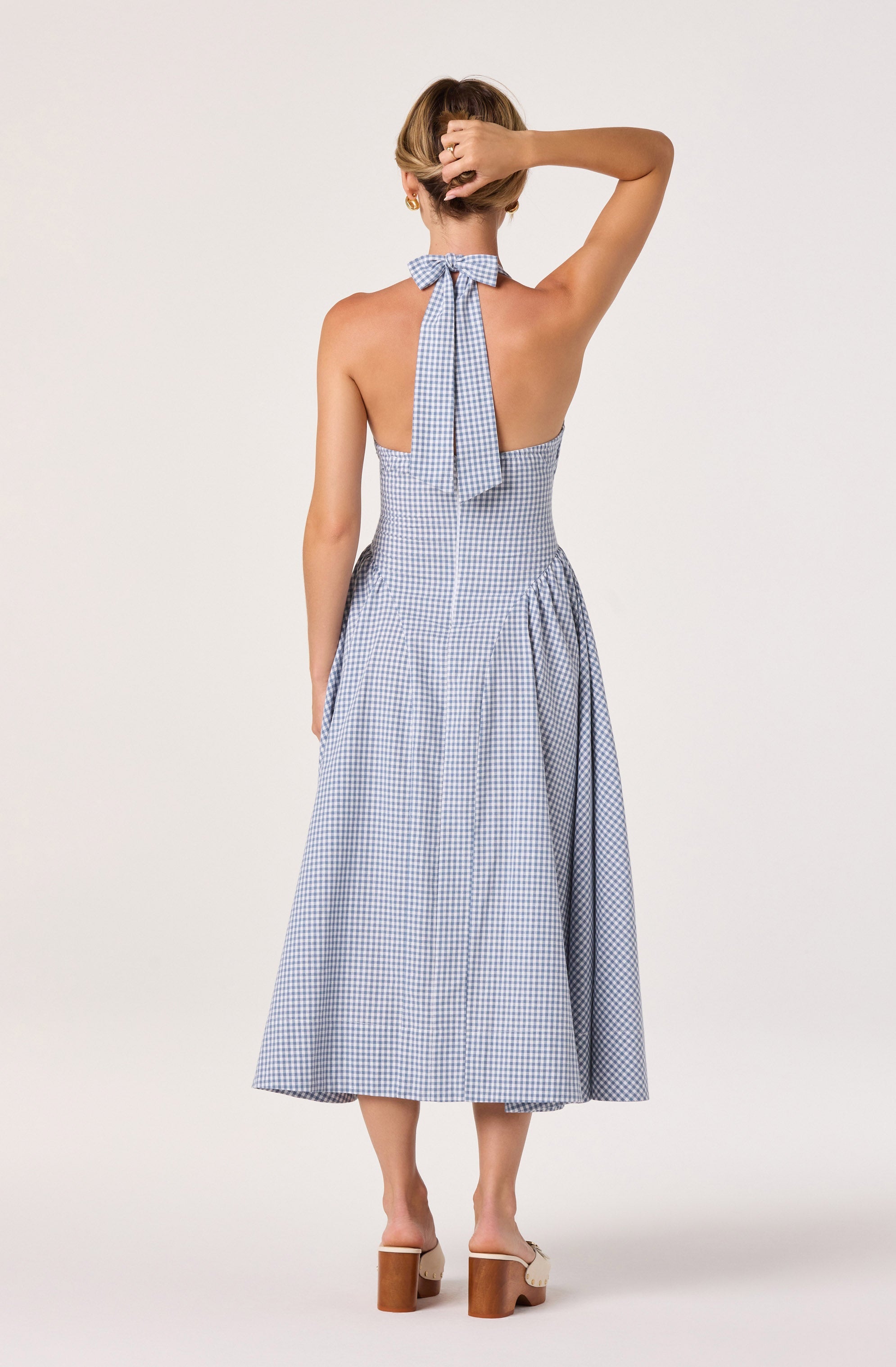 Meana Gingham Halter Midi Dress