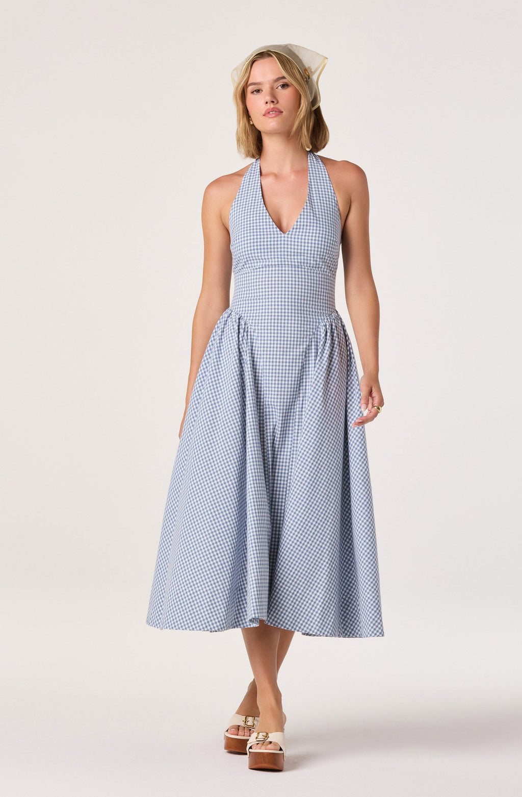 Meana Gingham Halter Midi Dress