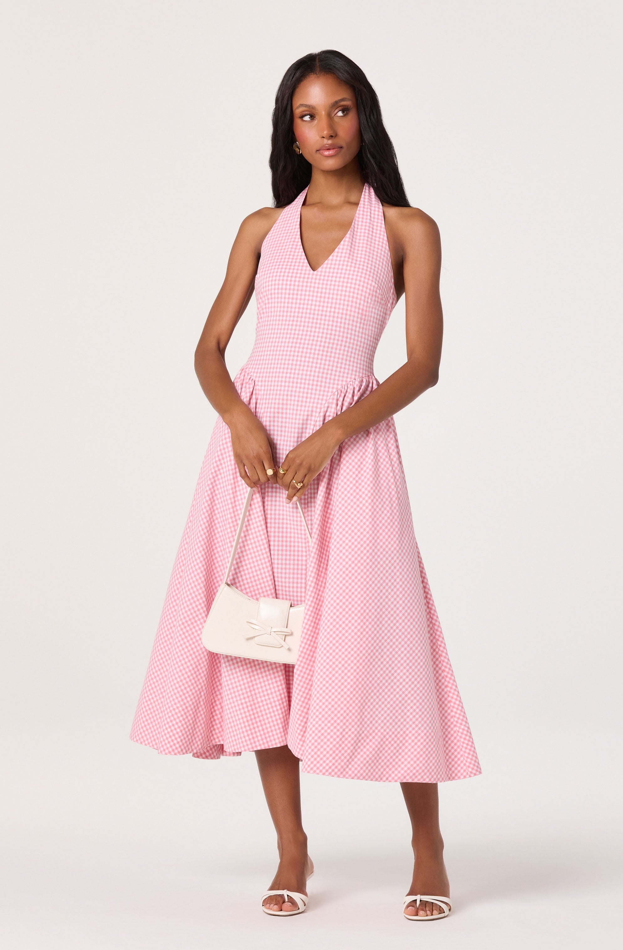 Meana Gingham Halter Midi Dress