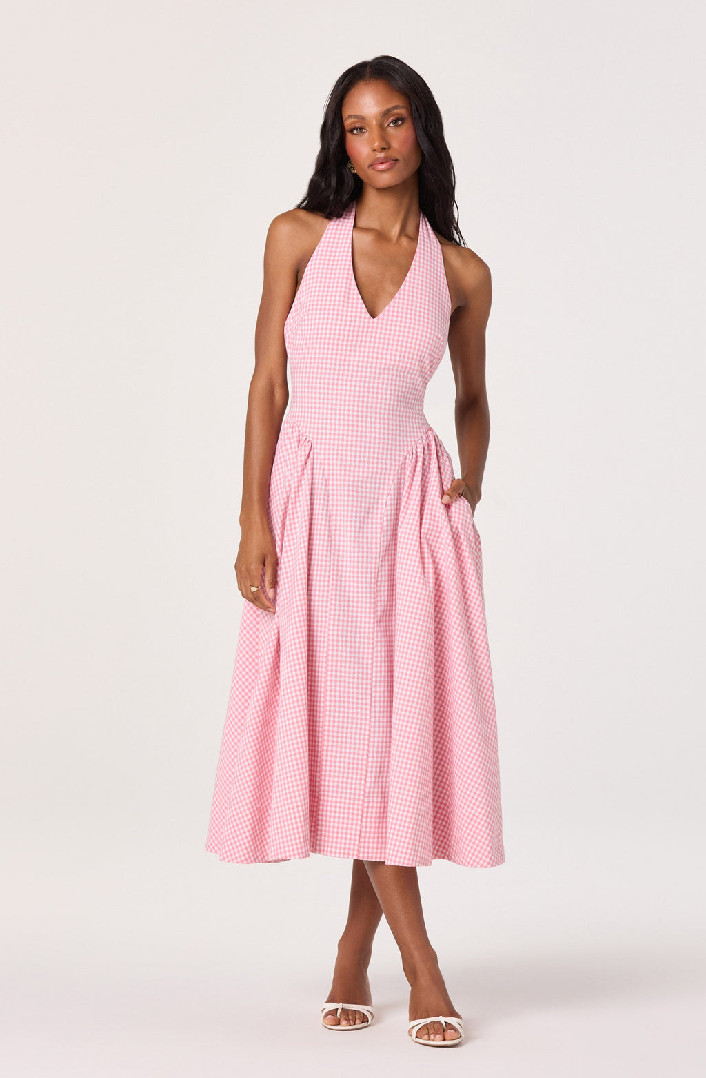 Meana Gingham Halter Midi Dress