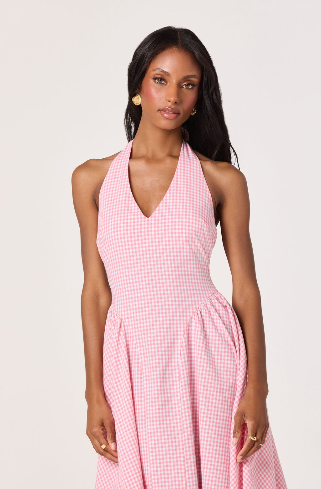 Meana Gingham Halter Midi Dress
