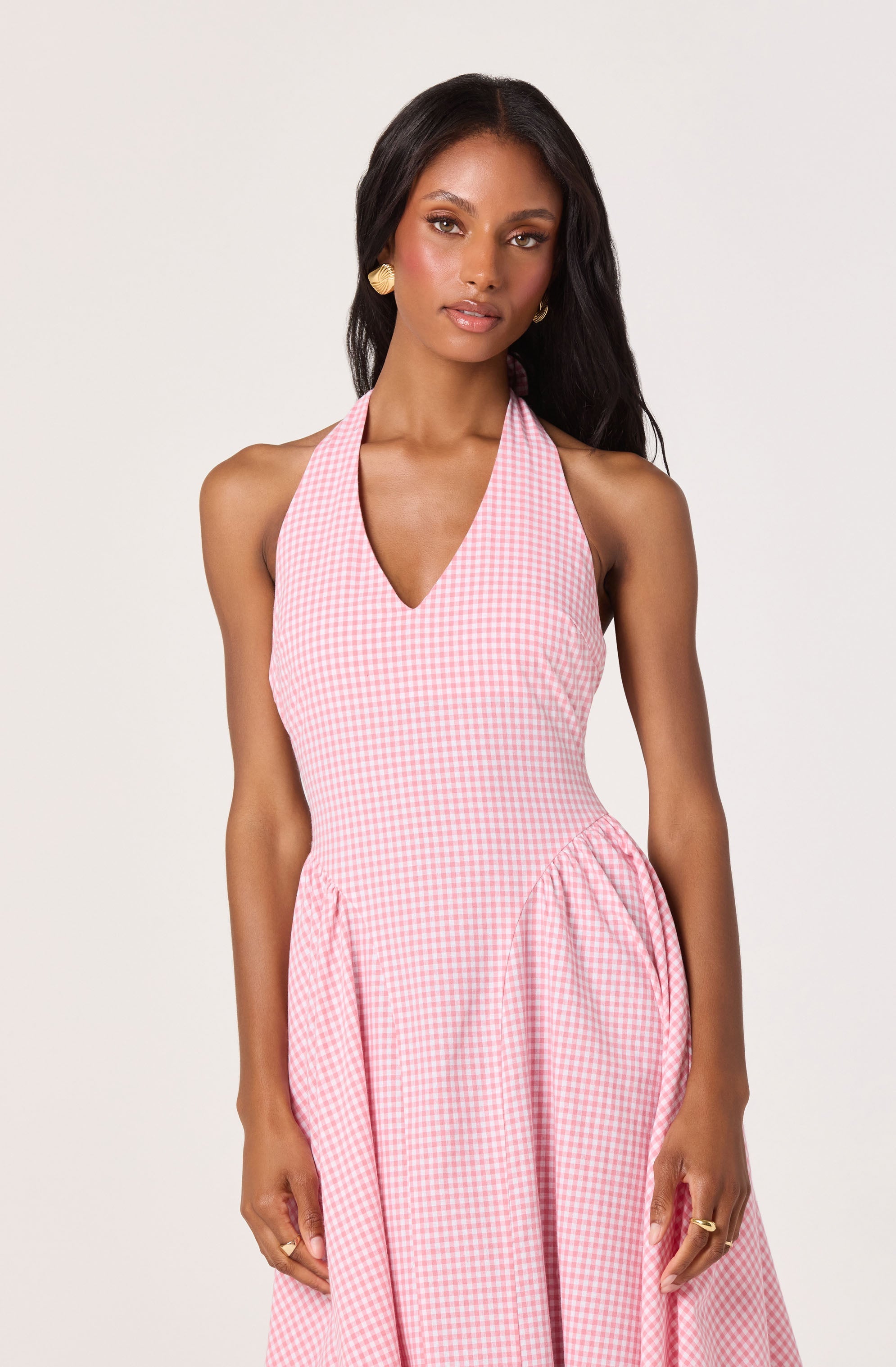 Meana Gingham Halter Midi Dress