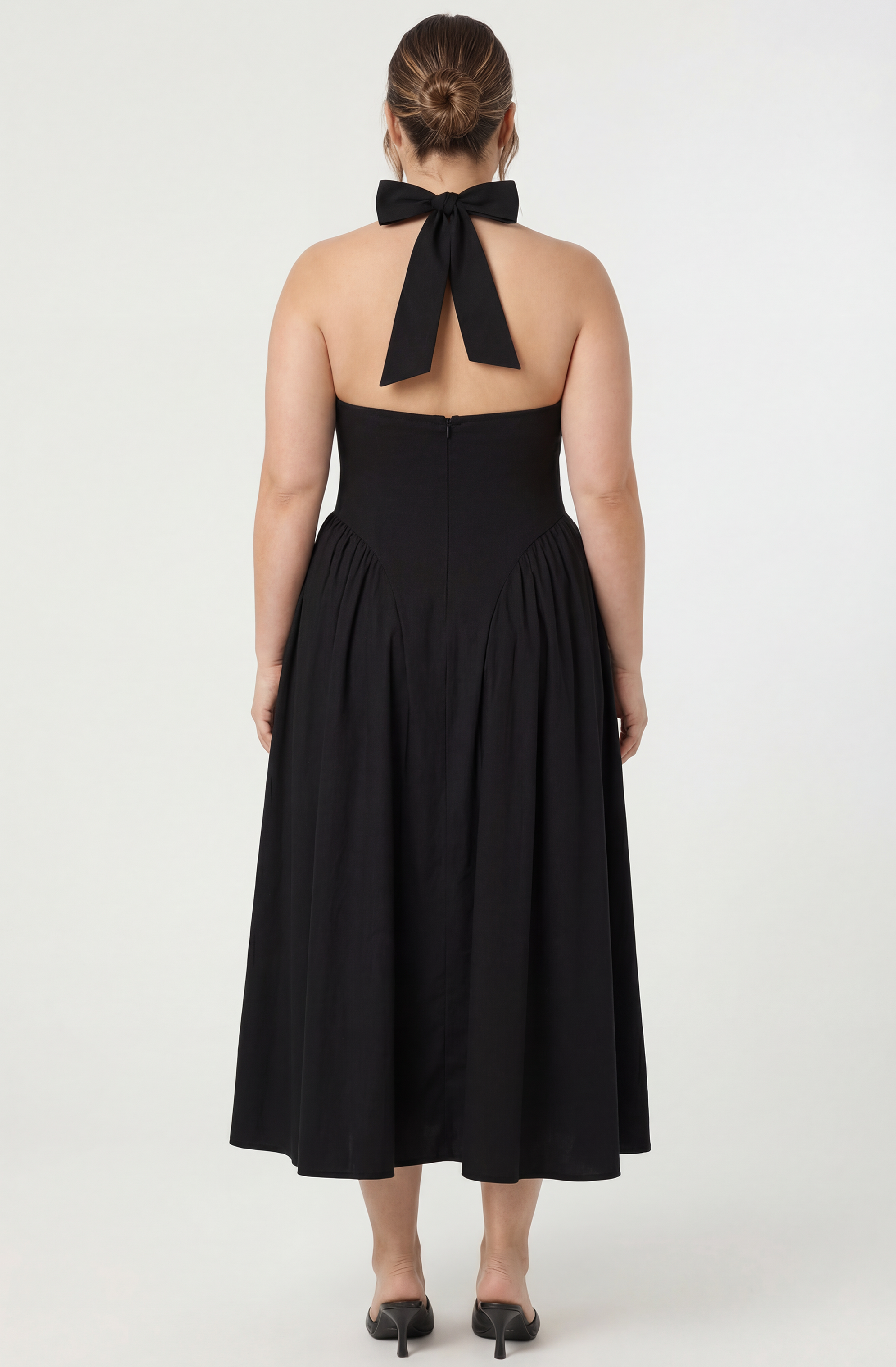 Meana Halter Plunge Drop-Waist Midi Dress