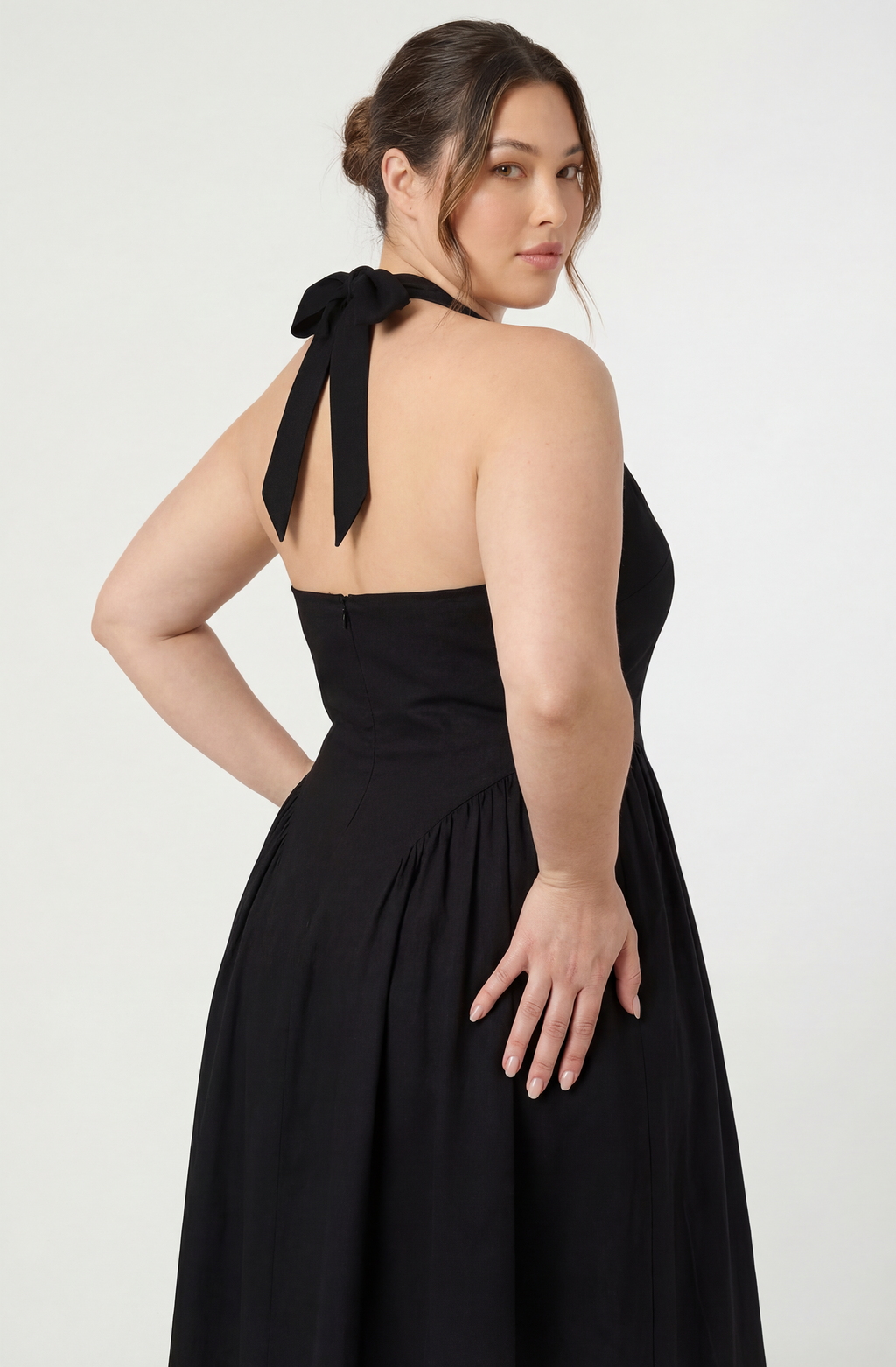 Meana Halter Plunge Drop-Waist Midi Dress