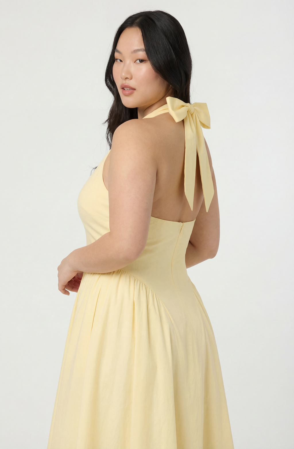Meana Halter Plunge Drop-Waist Midi Dress