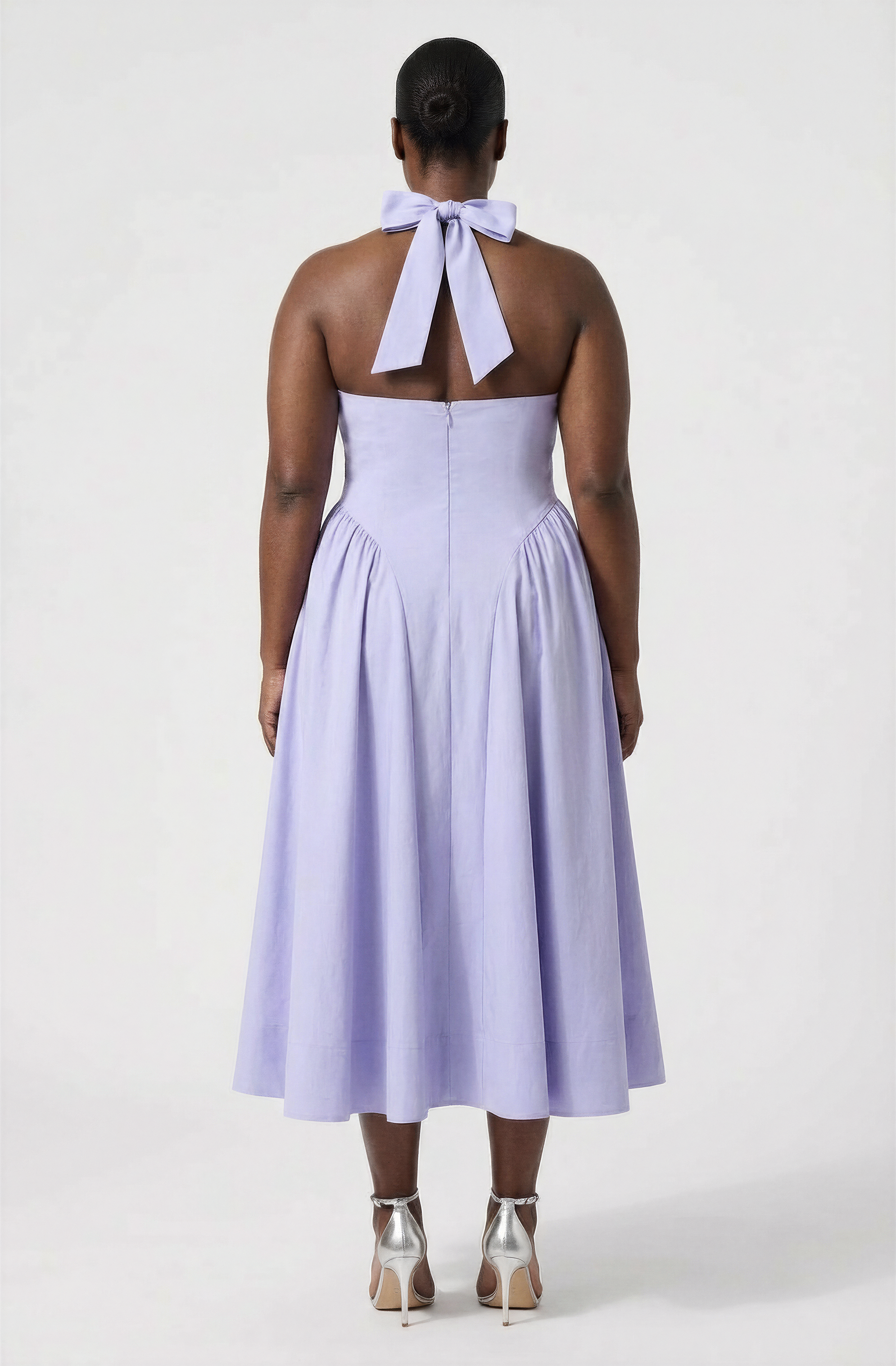Meana Halter Plunge Drop-Waist Midi Dress