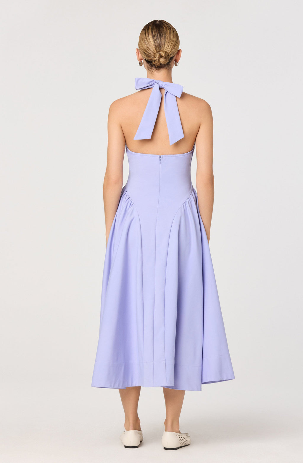 Meana Halter Plunge Drop-Waist Midi Dress