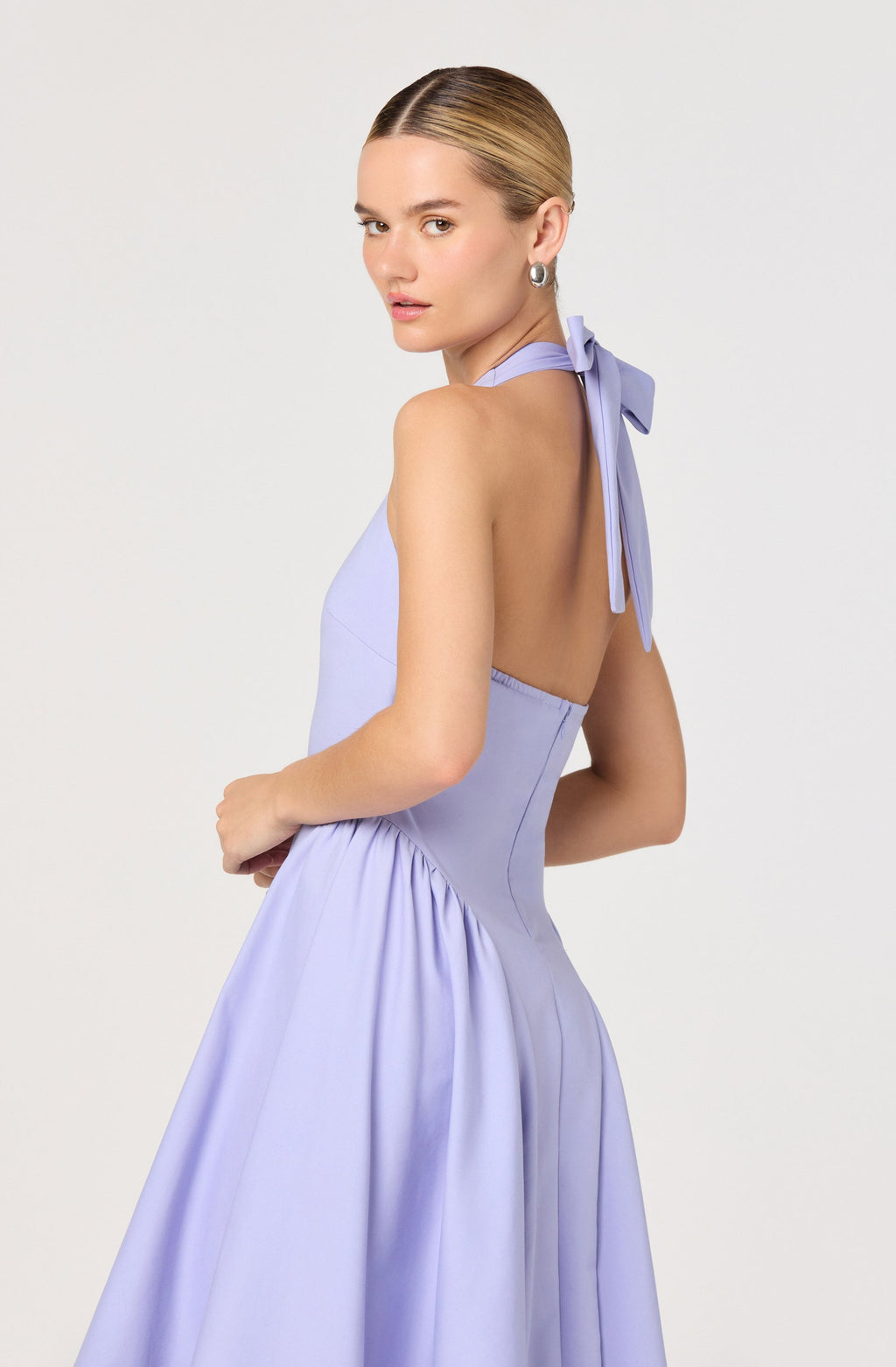 Meana Halter Plunge Drop-Waist Midi Dress