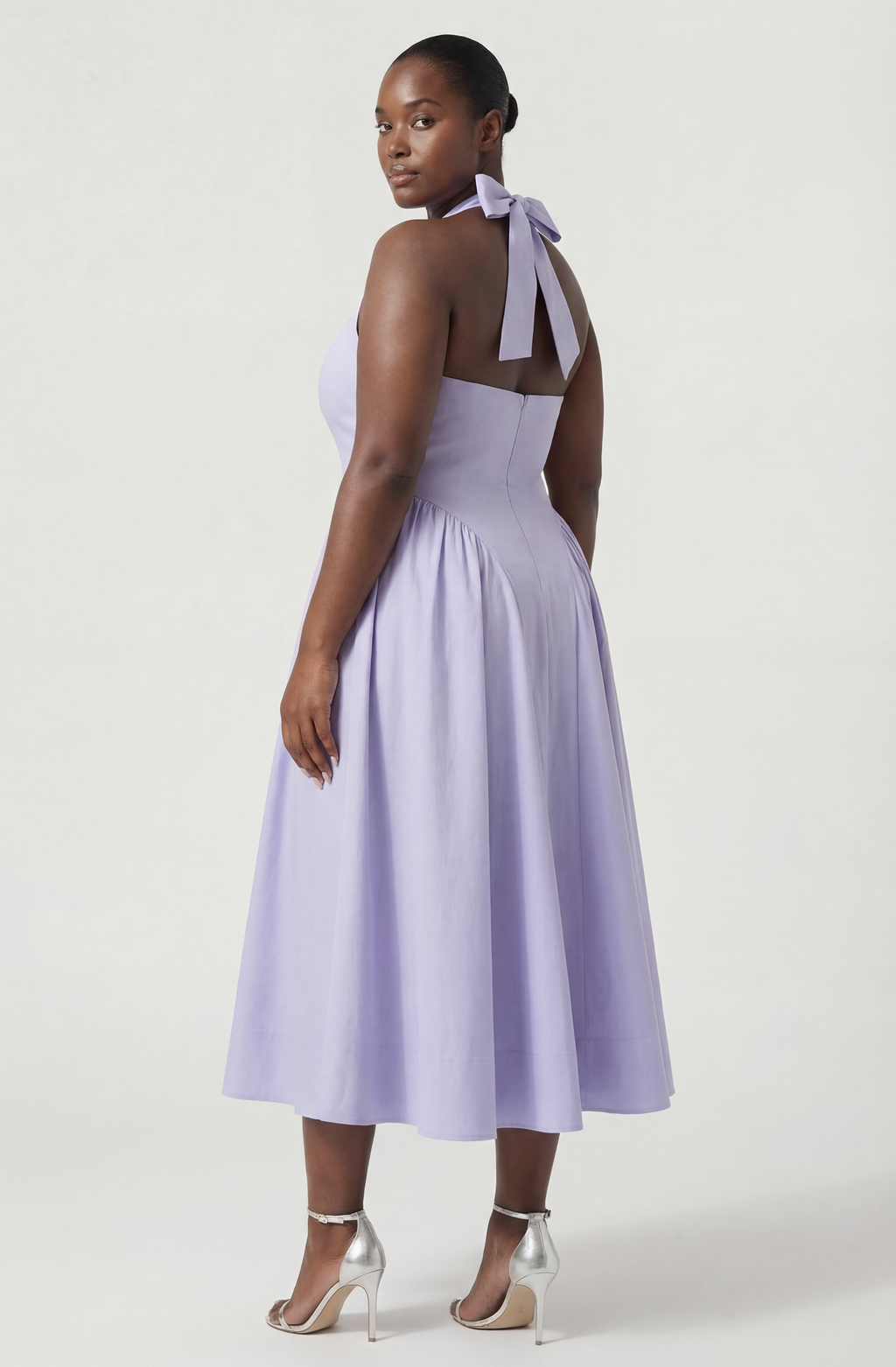 Meana Halter Plunge Drop-Waist Midi Dress