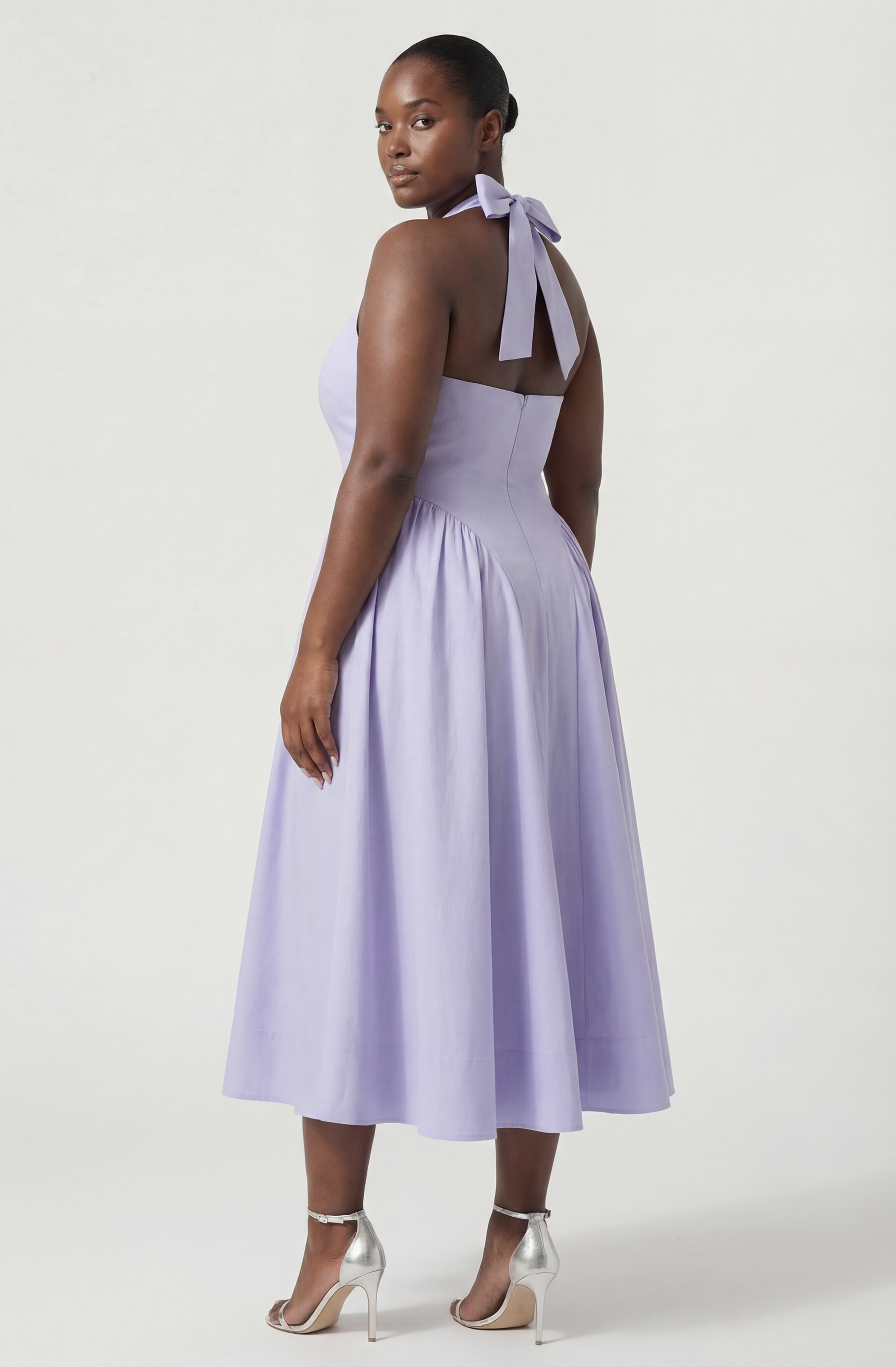 Meana Halter Plunge Drop-Waist Midi Dress
