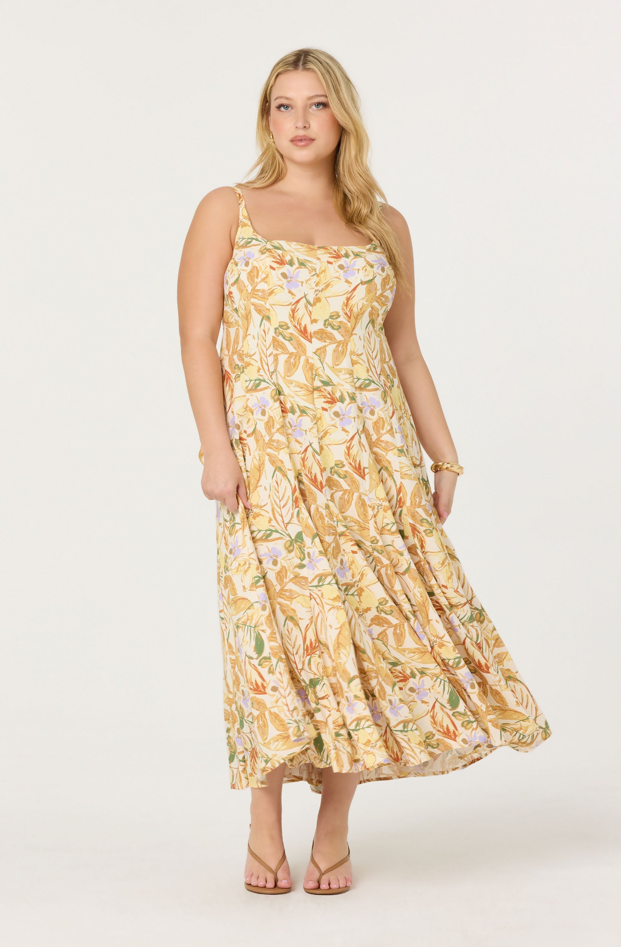 Jaleyah Paneled Flare Floral Midi Dress
