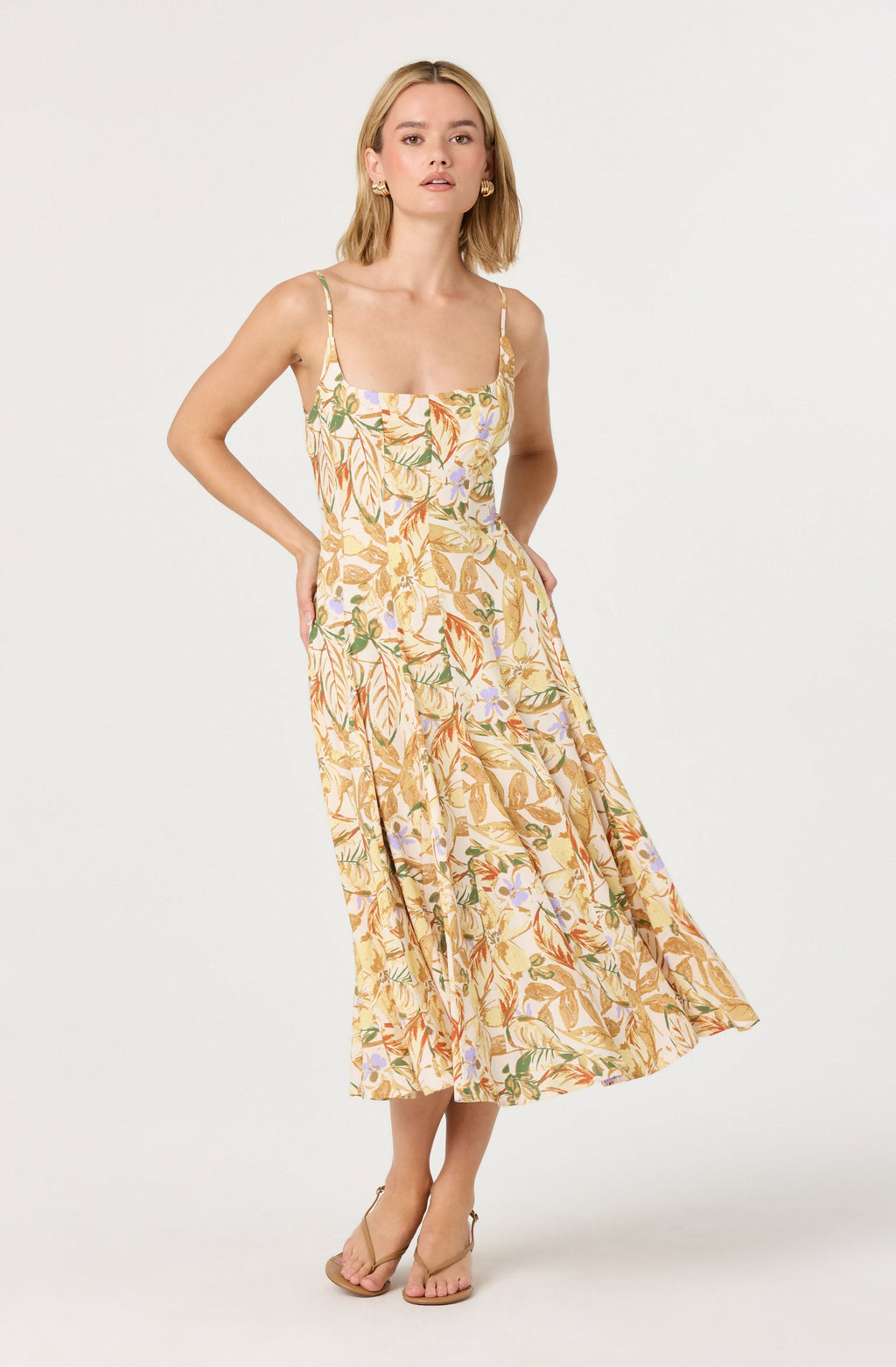 Jaleyah Paneled Flare Floral Midi Dress