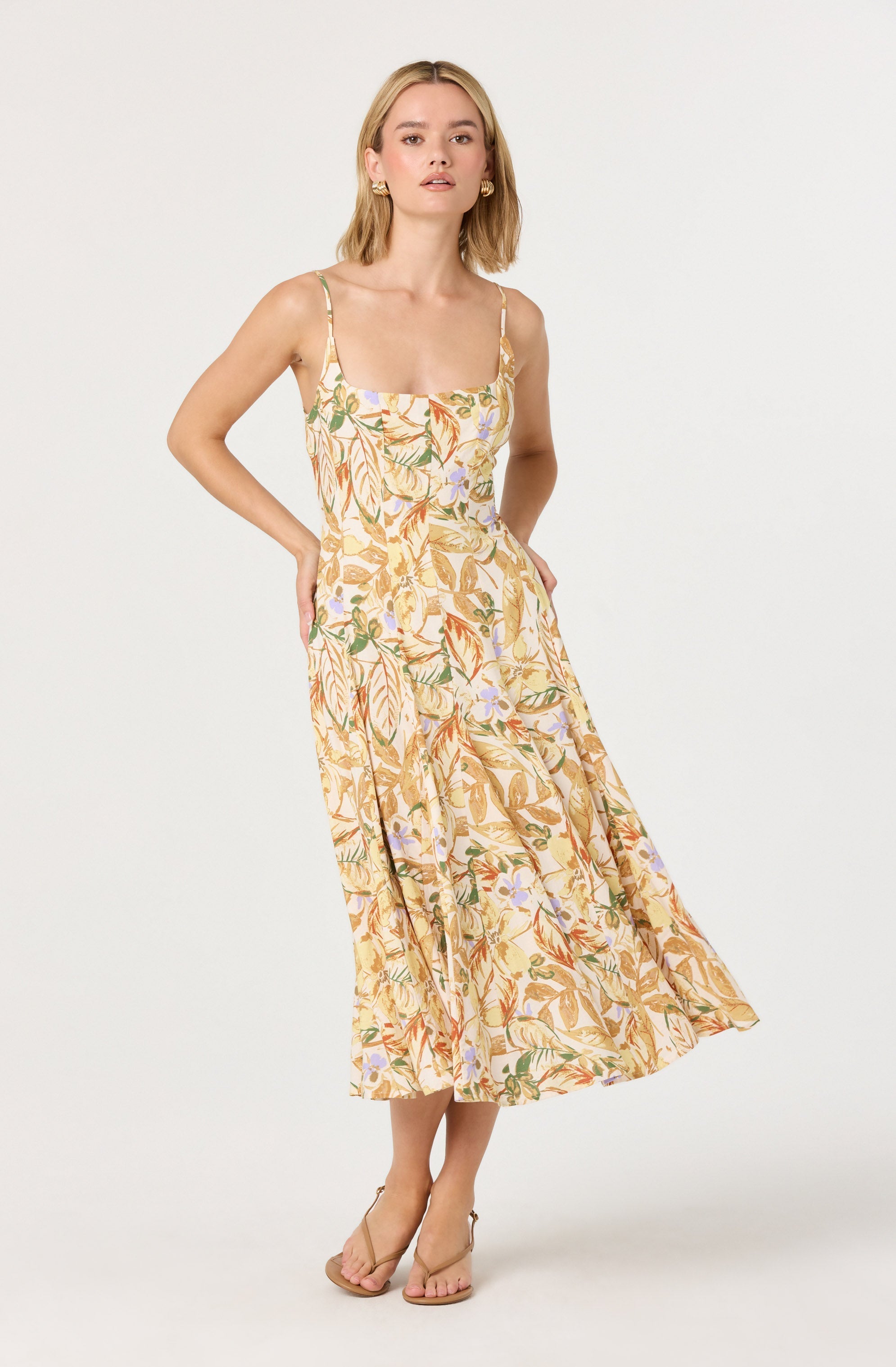 Jaleyah Paneled Flare Floral Midi Dress