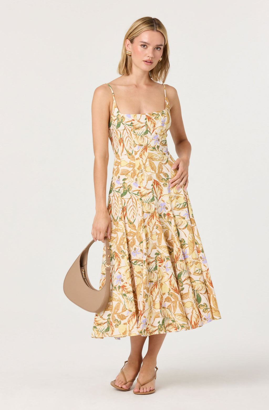 Jaleyah Paneled Flare Floral Midi Dress