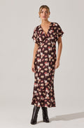 Talyha Floral Satin V-Neck Midi Dress