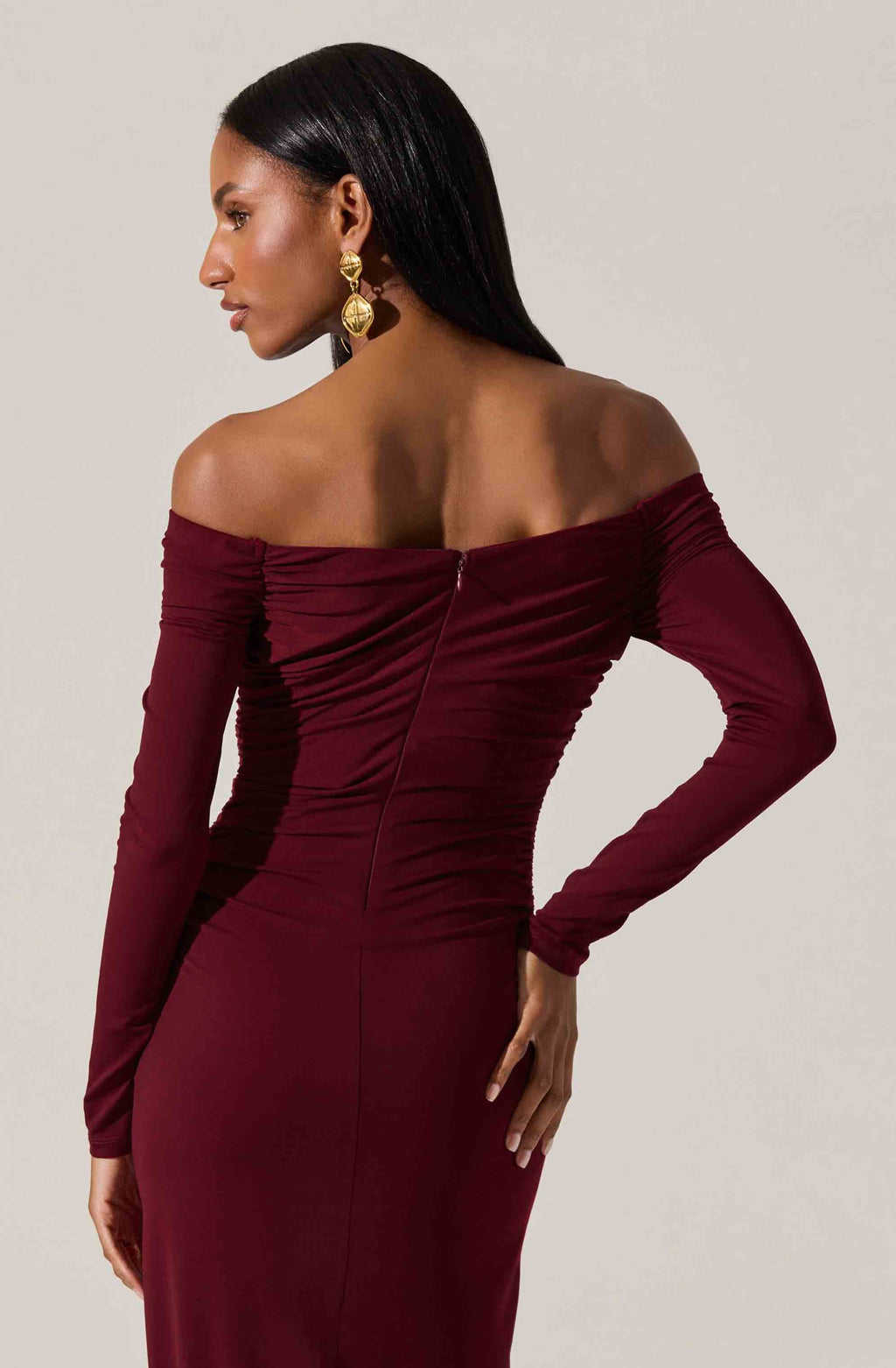 Lovinia Ruched Off Shoulder Midi Dress