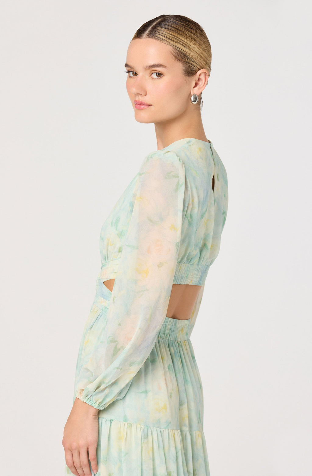 Klarissa Floral Cutout Balloon Sleeve Maxi Dress