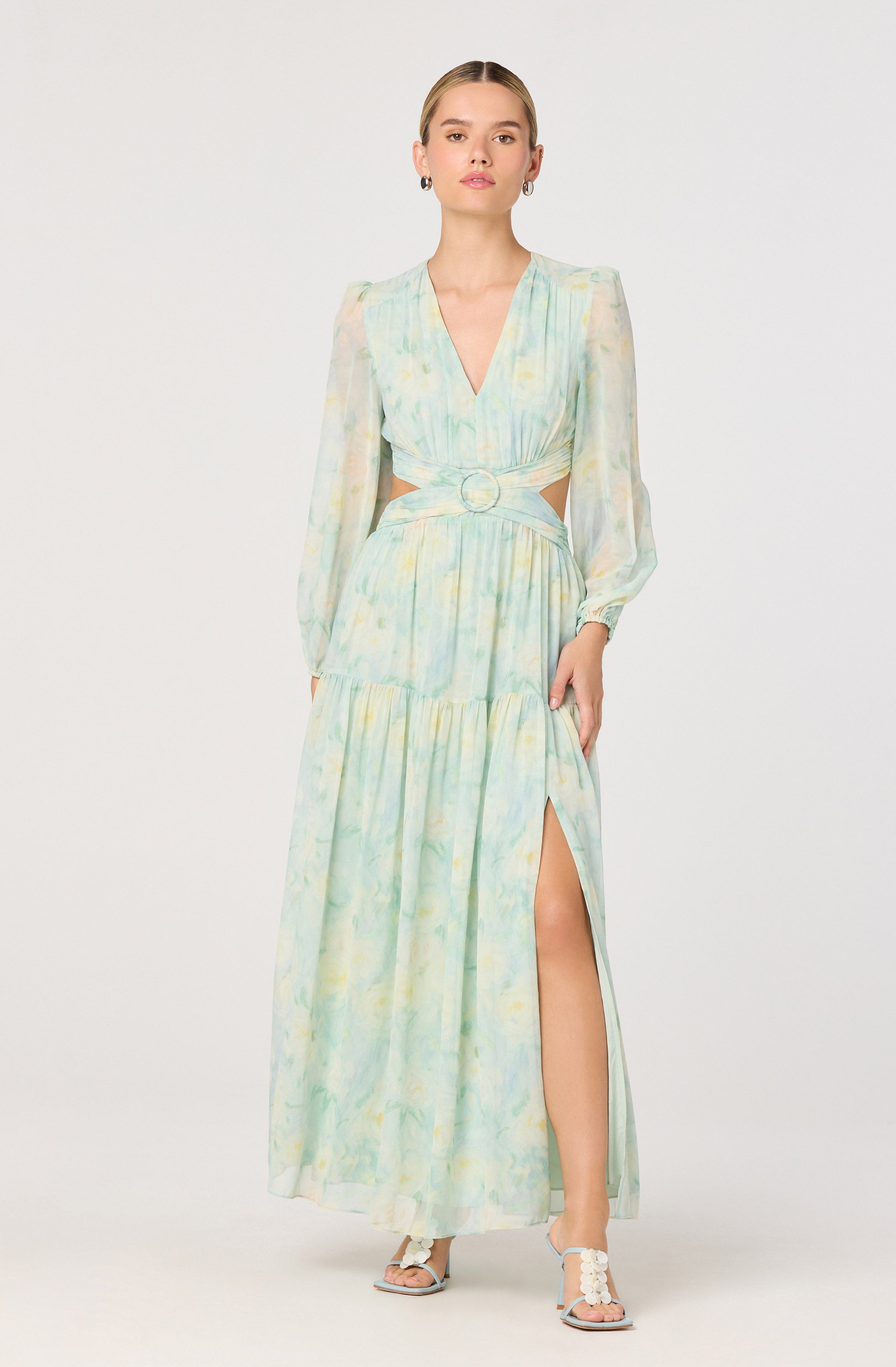 Klarissa Floral Cutout Balloon Sleeve Maxi Dress
