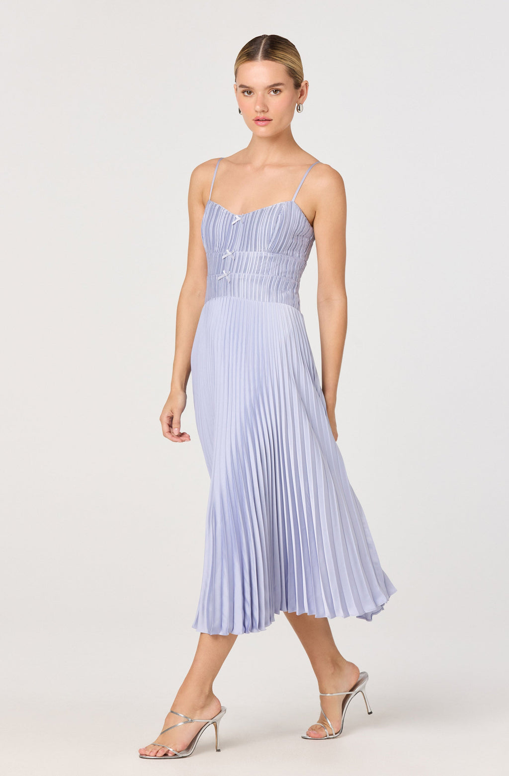 Shionagh Satin Bow-Detail Pleated Midi Dress