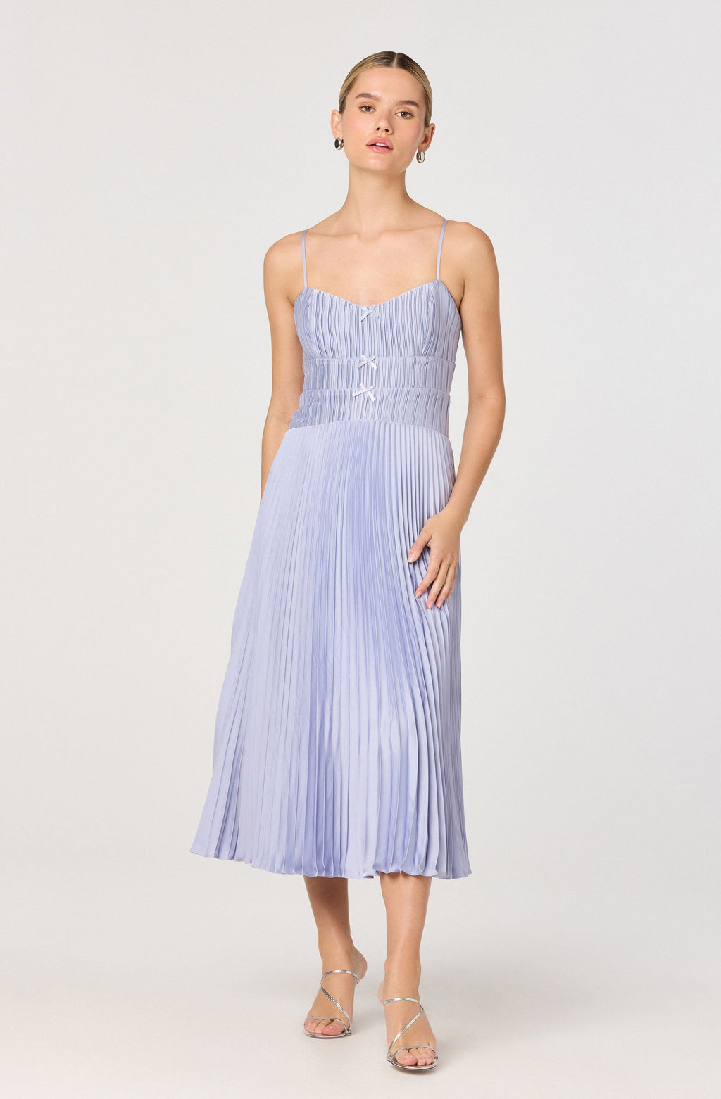 Shionagh Satin Bow-Detail Pleated Midi Dress