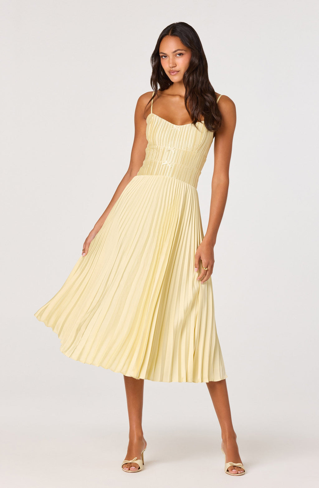 Shionagh Satin Bow-Detail Pleated Midi Dress